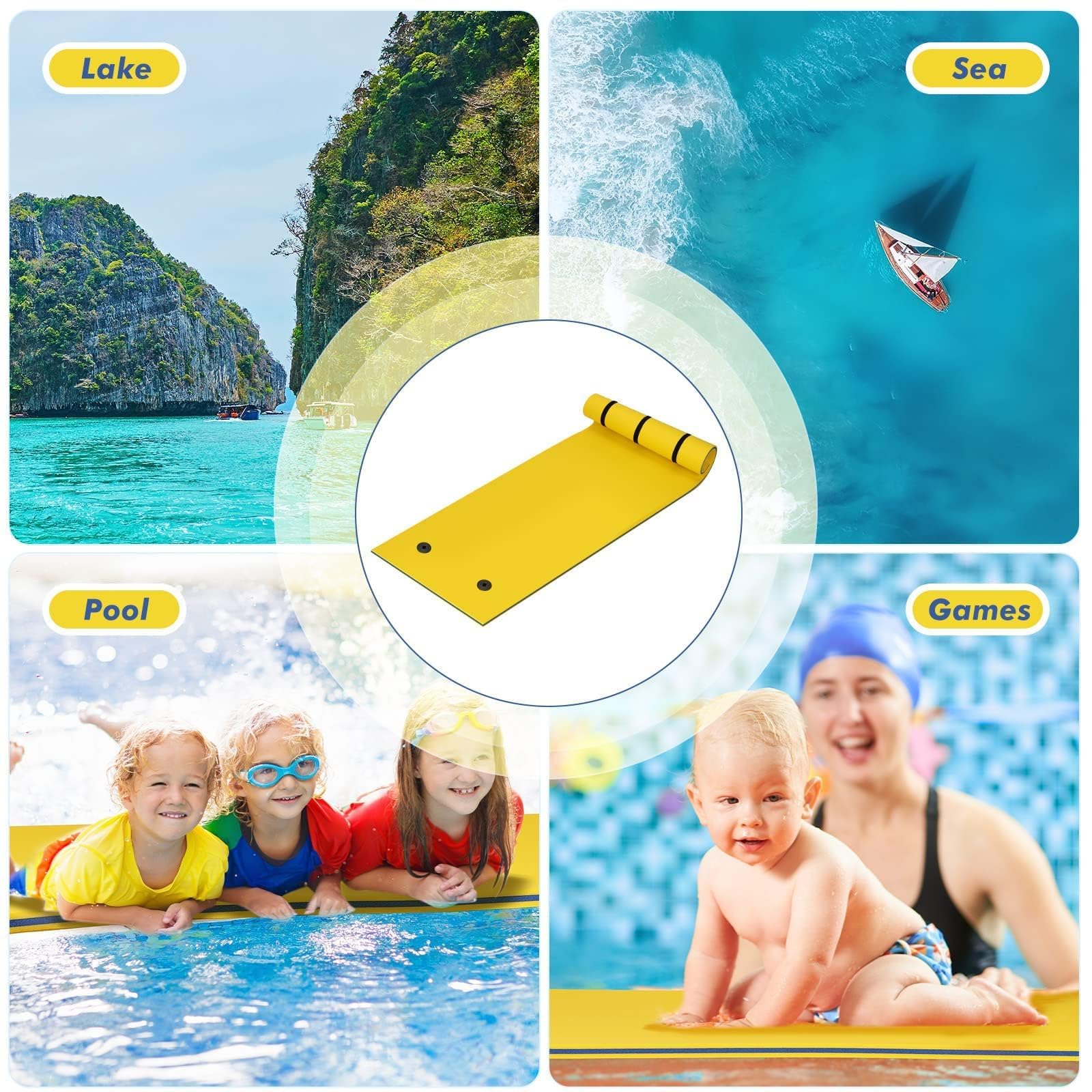 Premium Wasser-Schwimmmatte, Decke, 3-lagig, XPE-Schaumstoff, schwimmende Unterlage, langlebig, unsinkbare Matratze für Strand, Pool, Sommer, Spaß, Entspannung und Familiengenuss