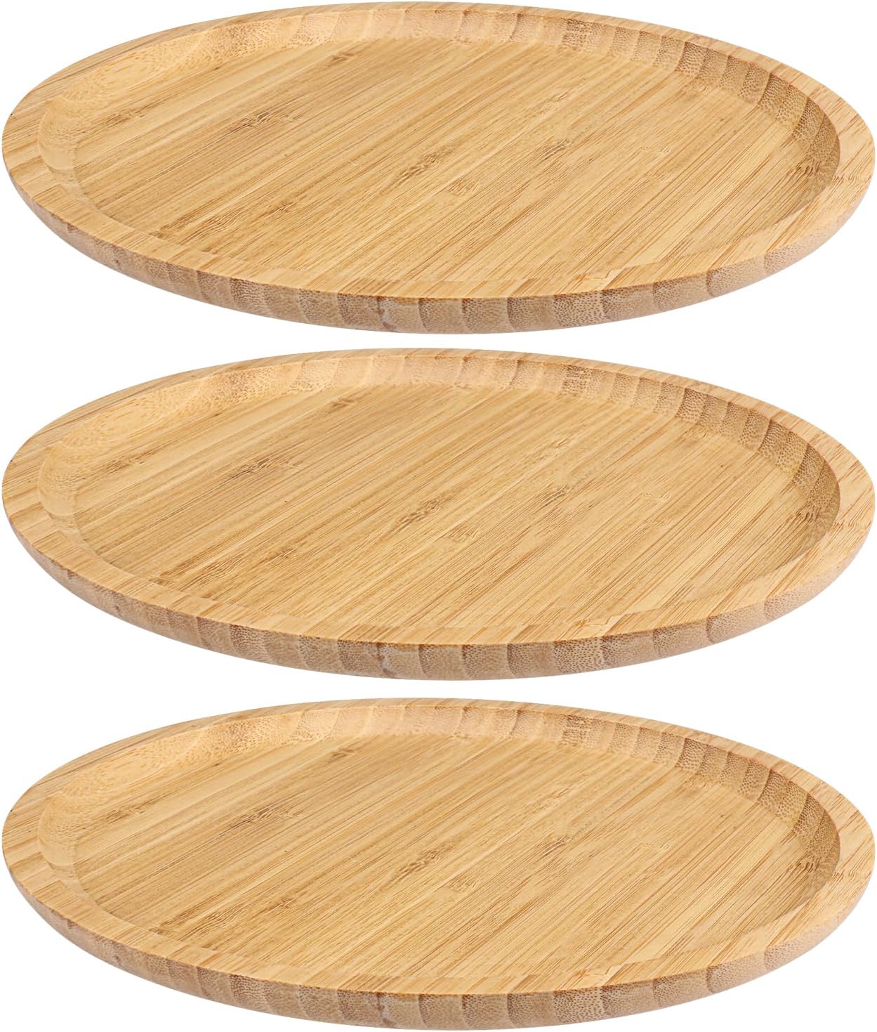 GNIEMCKIN 3 PCS 10 Inch Bamboo Plant Saucer, Round Bamboo
