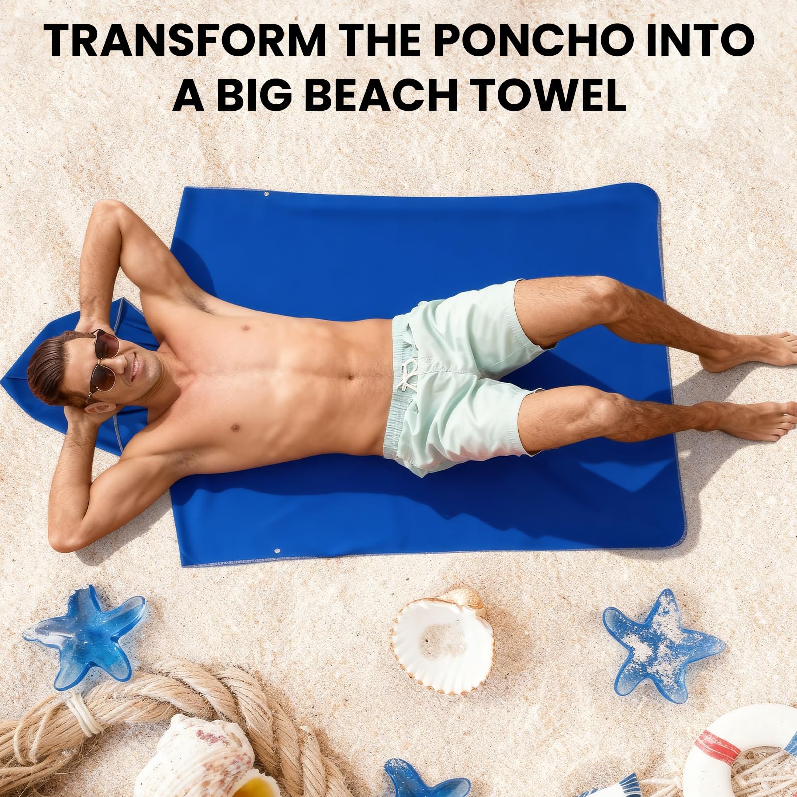 Zorplex Poncho de Surf, Ligero, Compacto y de Secado rápido, Toalla para Natación y Deportes Acuáticos, Albornoz para Cambiarse, Toalla de Poncho Playa, Ponchos de Microfibra para Hombres (Mediano)