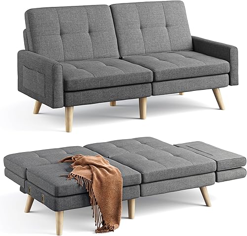 Miniatura 4 de Gizoon Sofá cama futón, sofá futón de 70.9 pulgadas con respaldo ajustable, reposabrazos extraíbles para longitud extendida, sofá biplaza moderno de