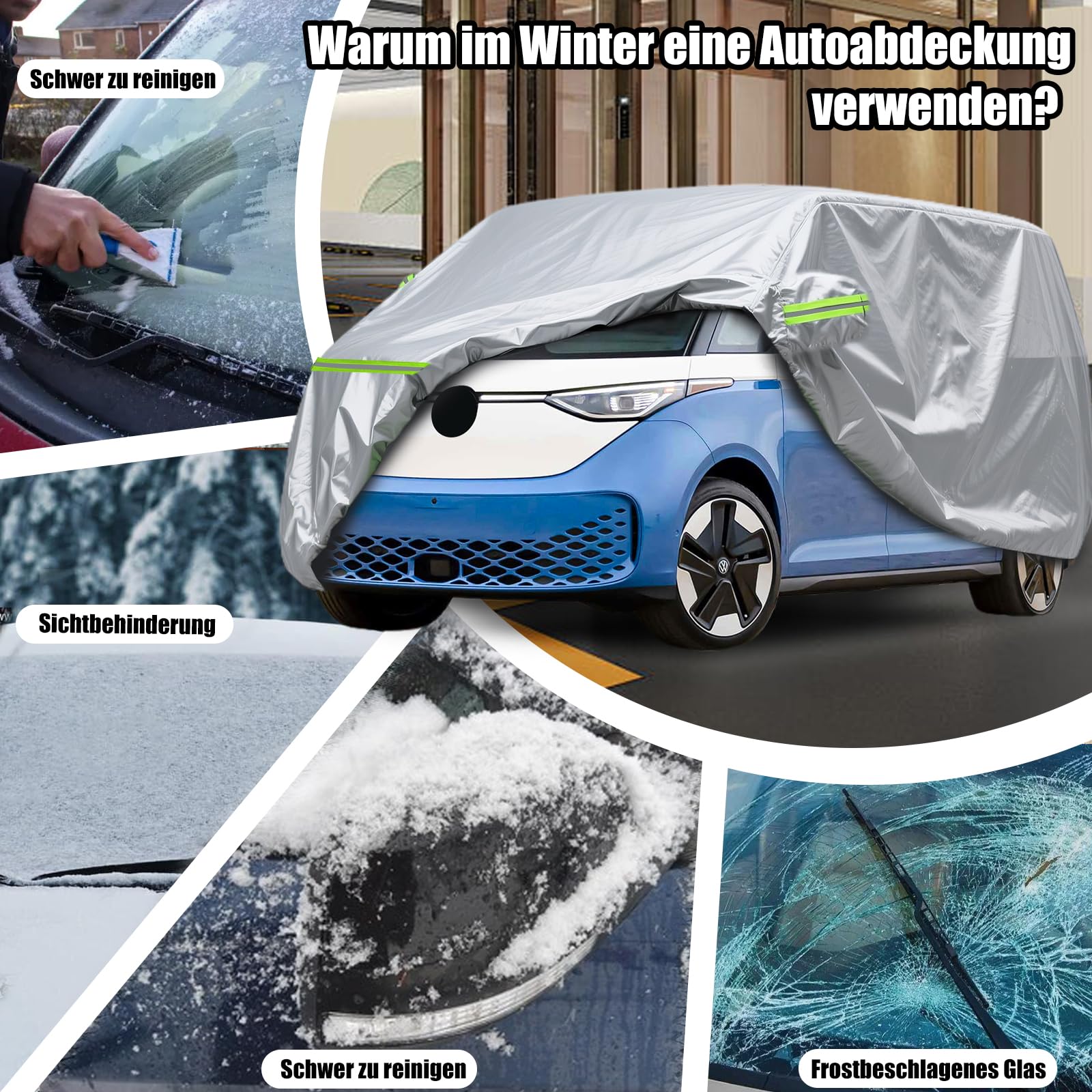 Cubierta para VW ID. Buzz, Dupont Oxford Lona para ID. Buzz Cargo/Pro, con rayas reflectantes, cubierta completa para VW ID. Buzz Protección para todo el año, resistente al agua y a los rayos UV (gris