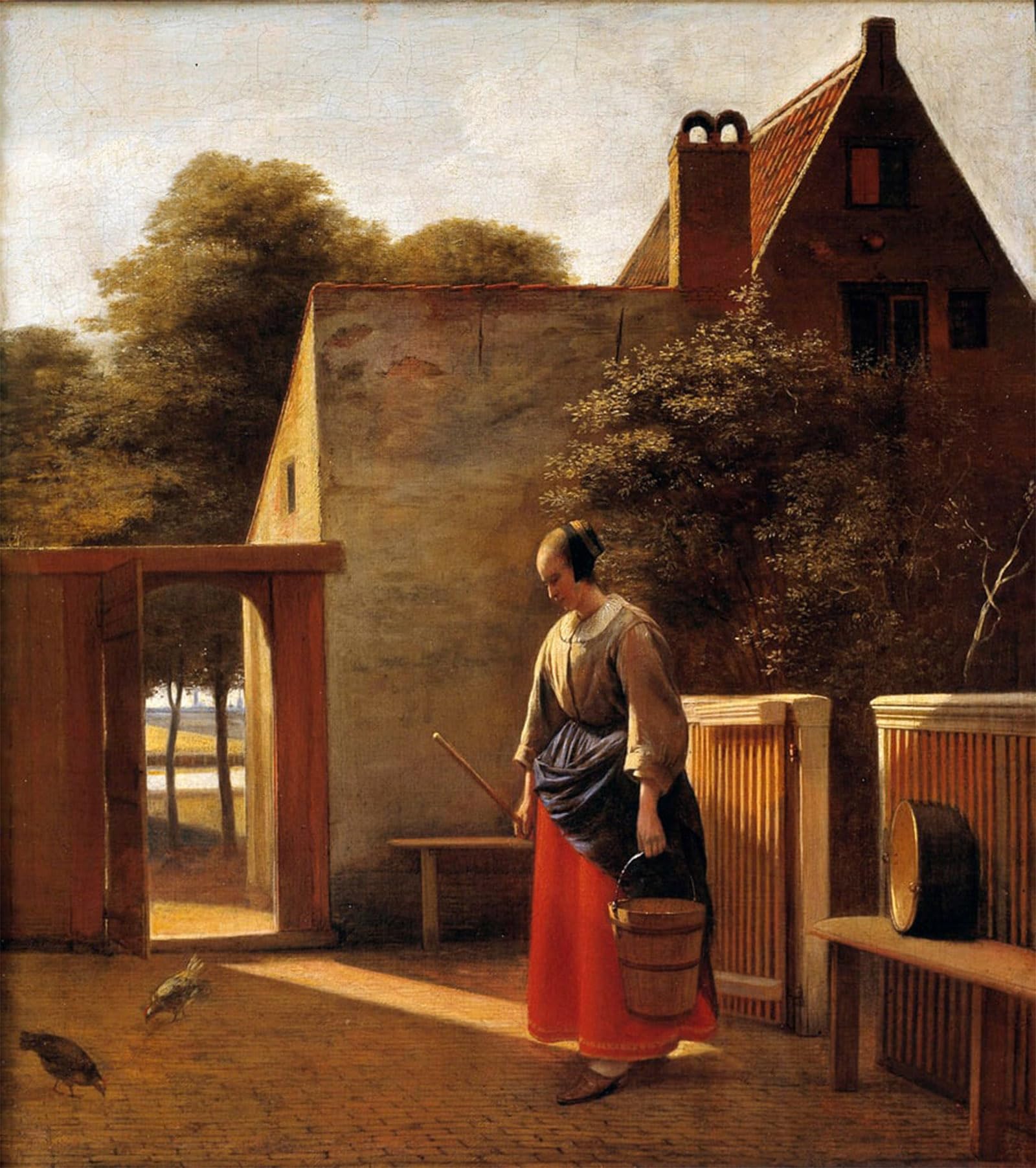 Posteriik No Frame Vintage Art Print Images Pictures Print The Maid In The Courtyard Of A Dutch Town Painting By Pieter De Hooch Modern Colour Posters For Office Home Decor 60X90cm