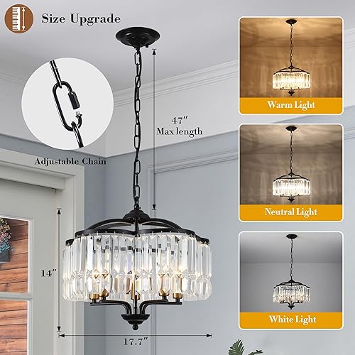 Miniatura 3 de Lámpara de araña moderna de cristal para comedor, 5 luces ajustables, color negro, lámpara colgante para vestíbulo, dormitorio, sala de estar,