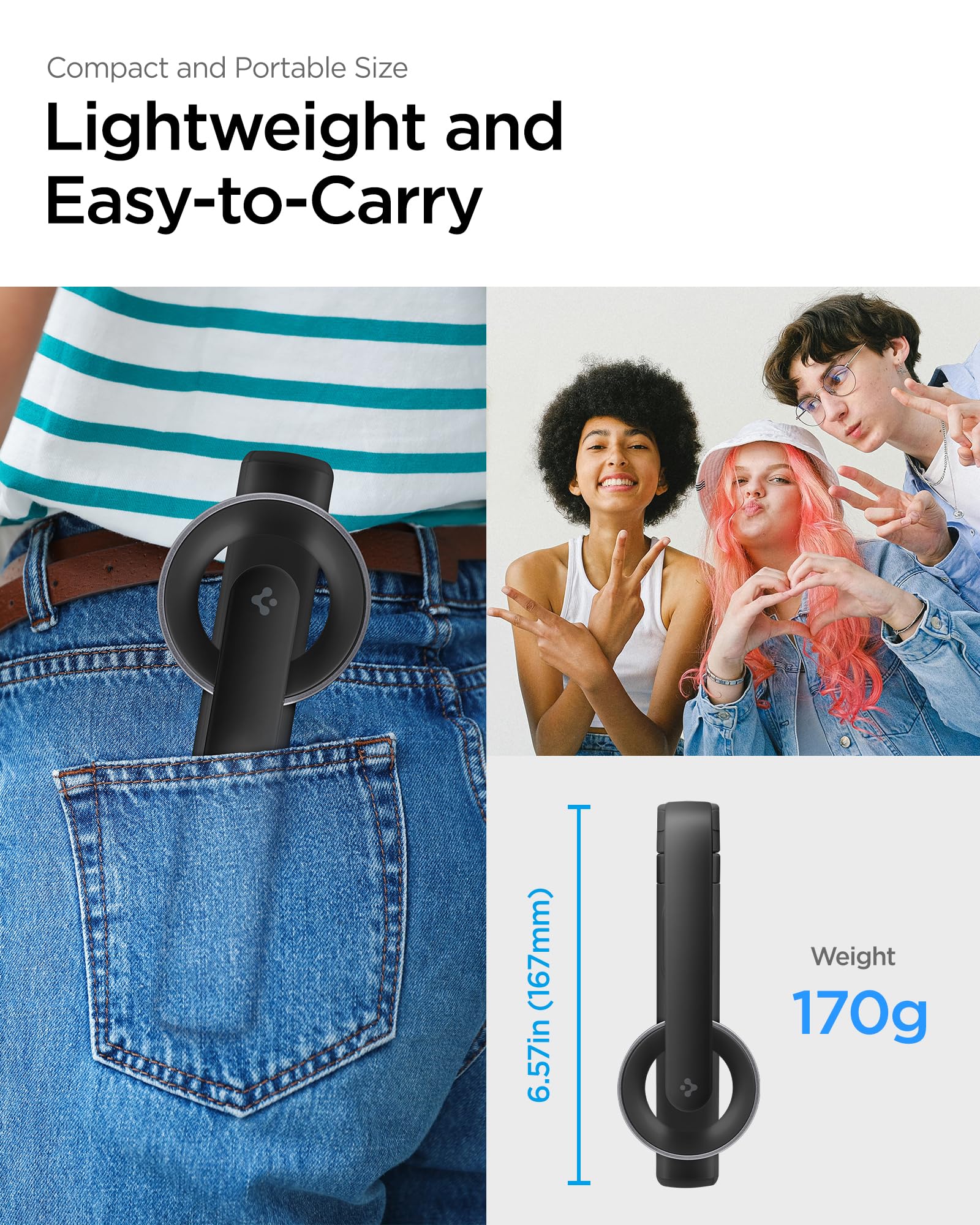 Spigen Perche à Selfie Wondersnap MagFit S571W Trépied Smartphone Bâton Selfie Portable Télescopique pour iPhone, Galaxy, Pixel, Xiaomi, Huawei, GoPro - Noir Image du produit 5