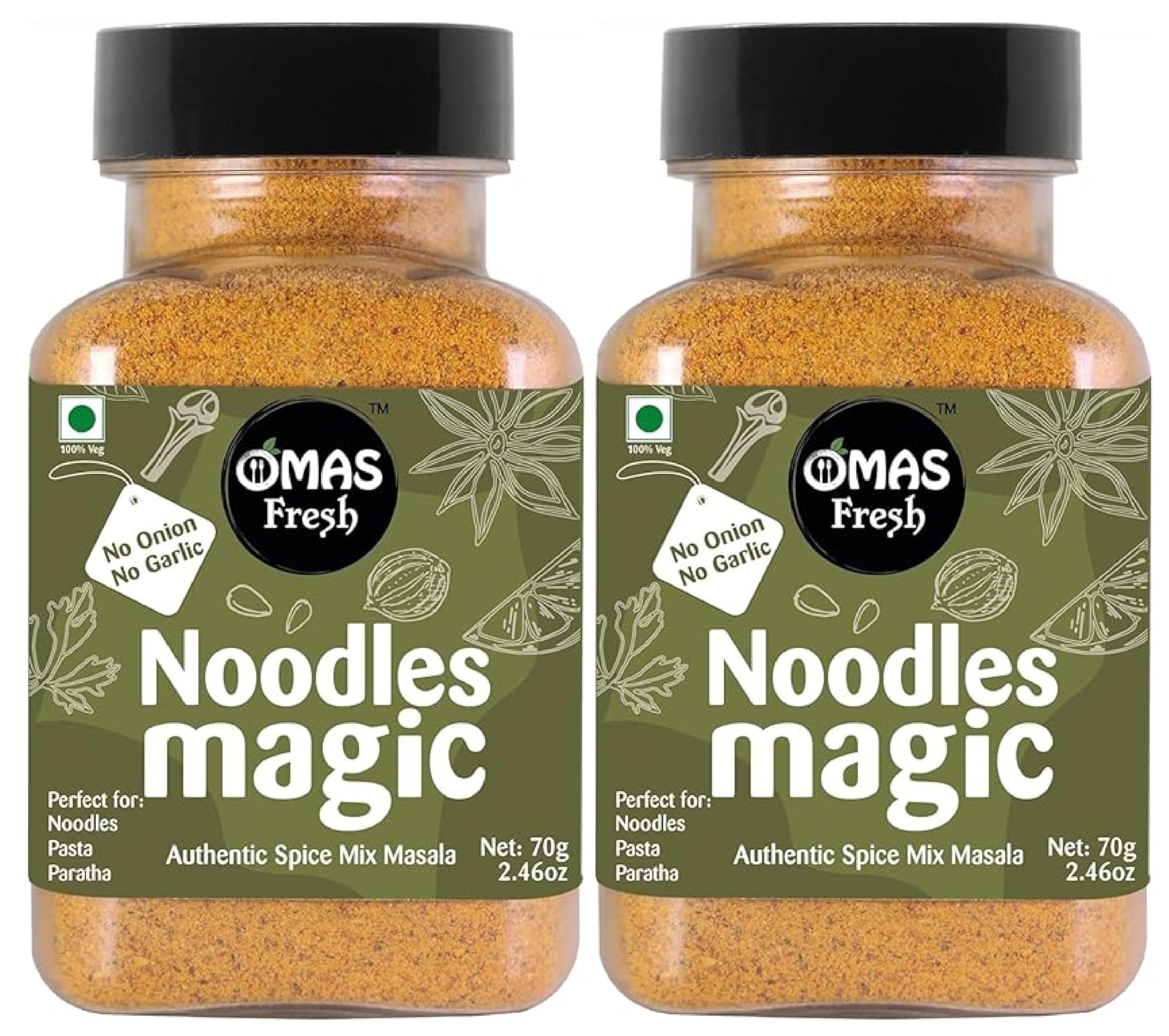 No Onion, No Garlic Noodles Magic Authentic Spice Mix Masala | Jain Masala Best for Making Noodles, Pasta, Paratha, Wrap (70g, Pack of 2)