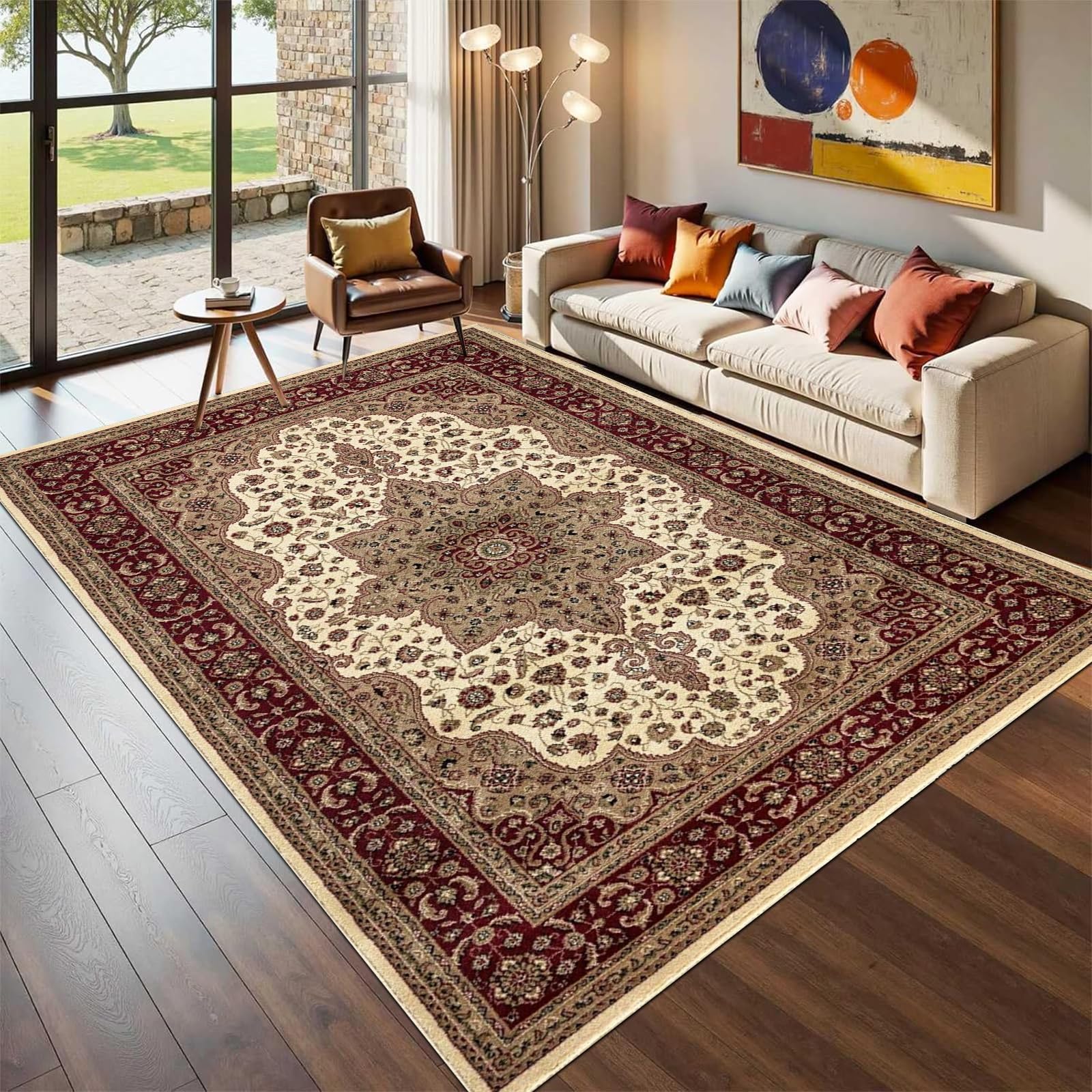 Traditional Rugs Living Room 240 x 320 cm - Washable Cream Large Rugs For Living Room - Rome Vintage Bedroom Carpet