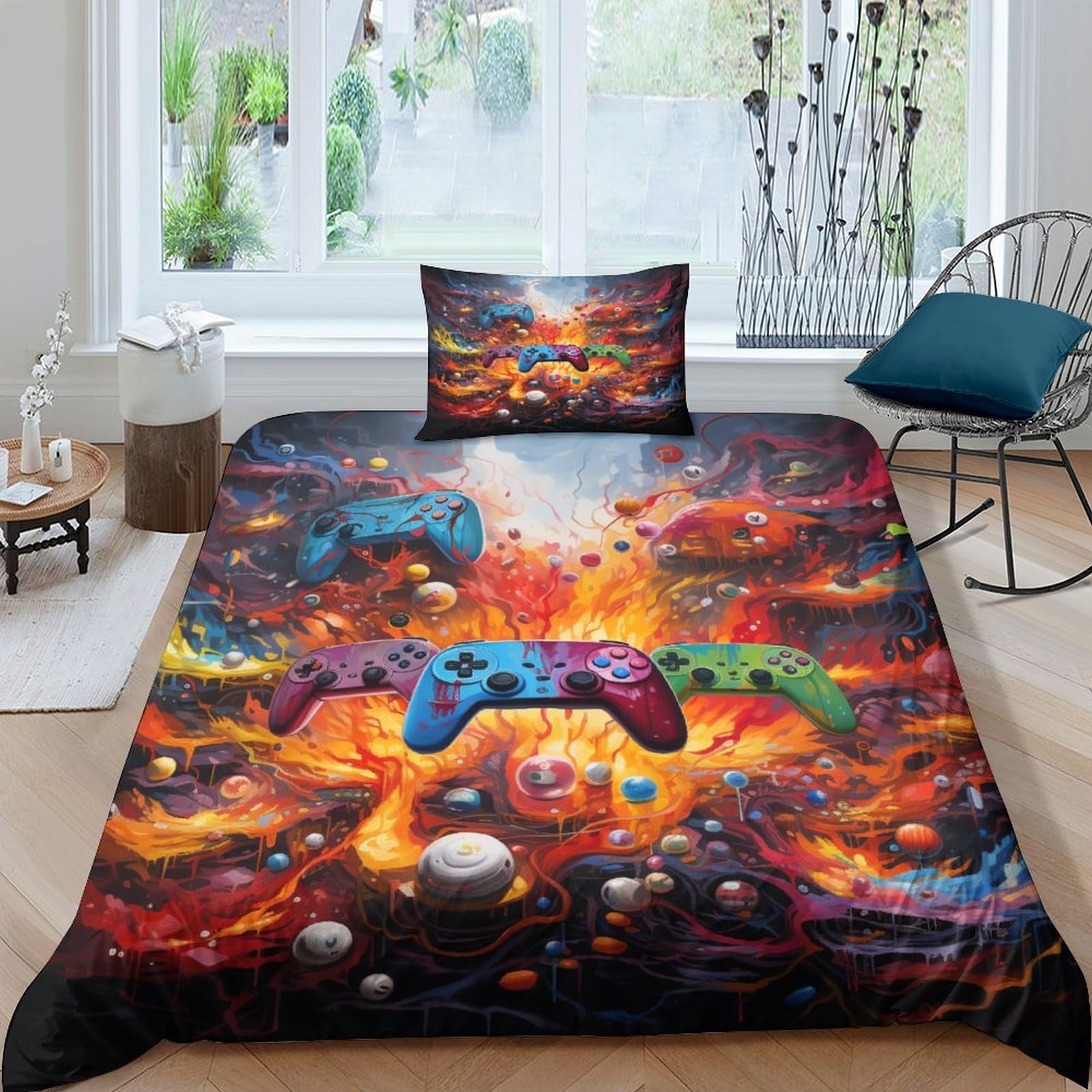 Housse de couette volcan 3D pour chambre d'ado style apocalyptique 135x200