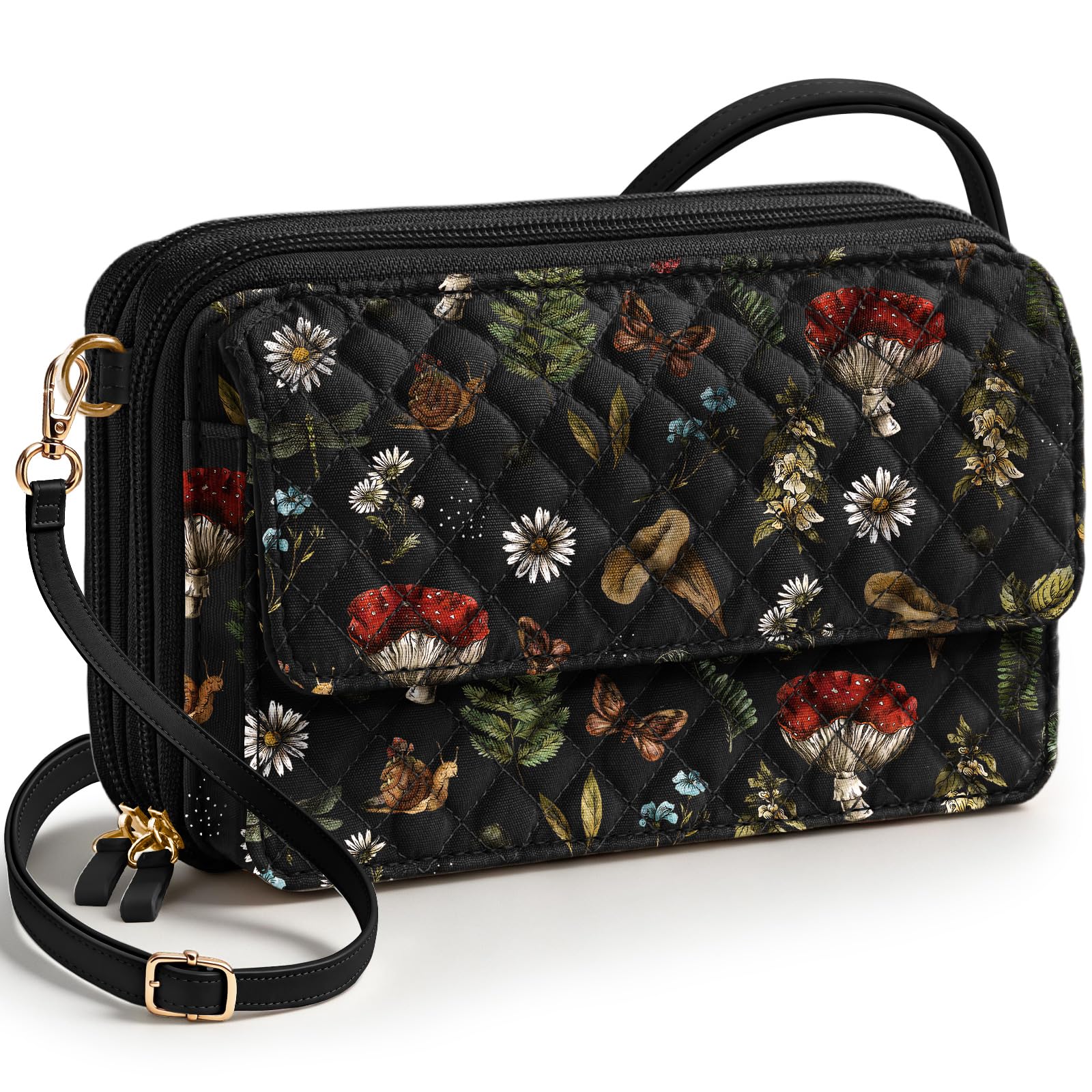 Miss Adola Cotton Quilted Crossbody Bags for Women - Wallet Purse Small Phone Bag Cute Wristlet Purses with RFID Blocking - 1