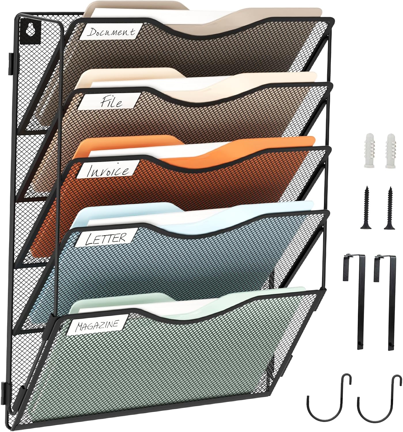 BOHDK Wall File Organizer 5 Pockets, Hanging File Organizer, Foldable