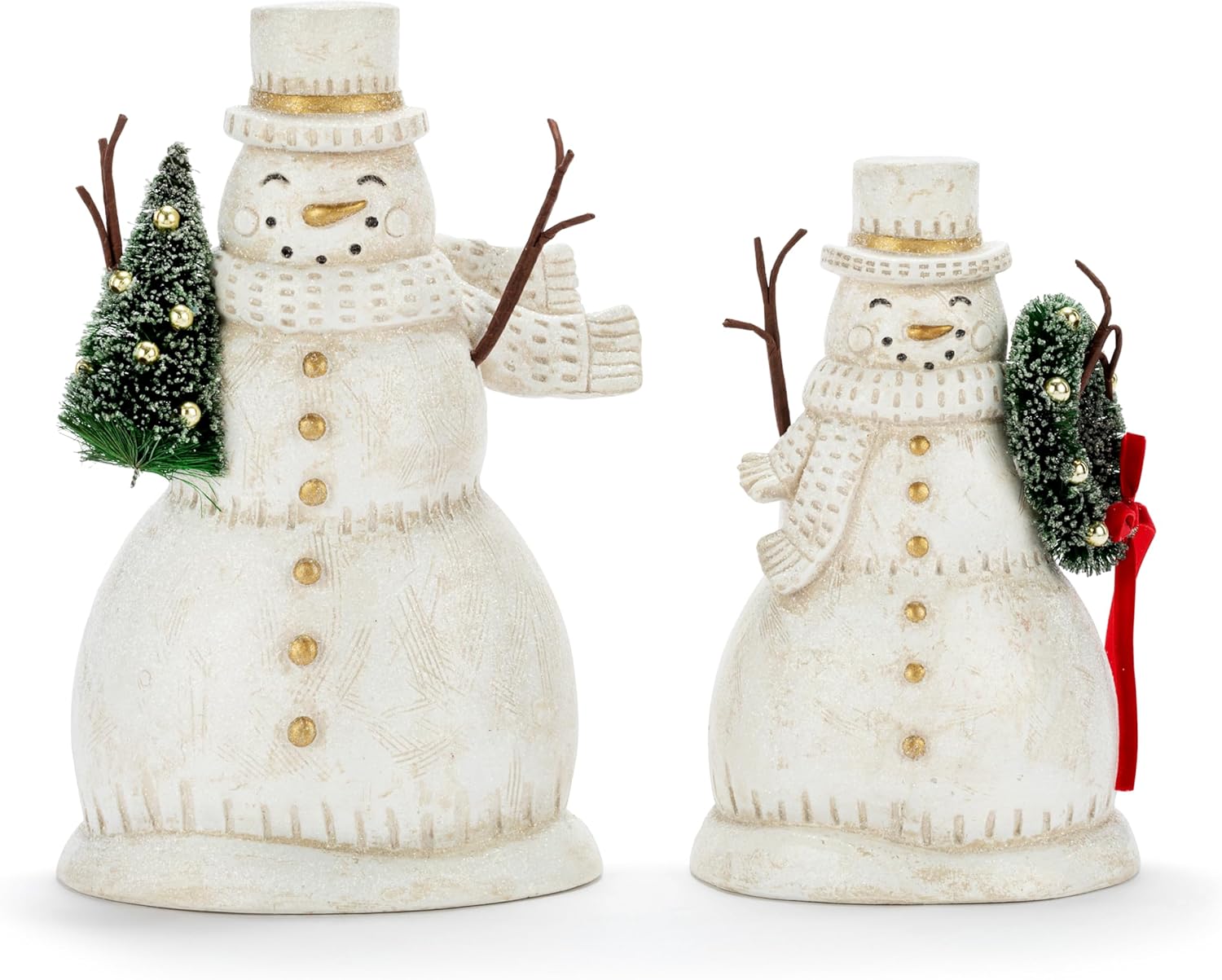 DEMDACO Christmas Tabletop Figurine Holiday Statue from Cozy Time Collection 6.5 x 10 Inch Paper Pulp Snowman with Glittered Greenery Assorted Set of 2