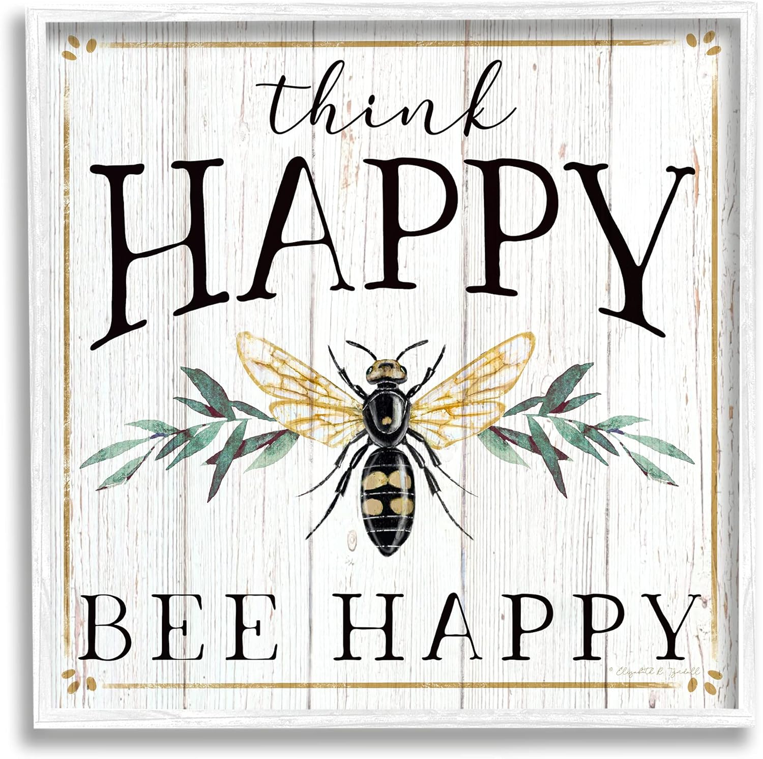 Stupell Industries Think Happy Bee Happy Phrase Insect Pun