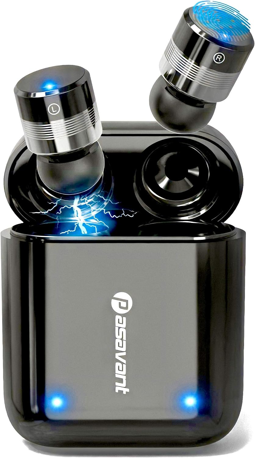 Pasavant Wireless Earbuds, Updated Bluetooth 5.0 TWS True Wireless Earbuds IPX6 Waterproof Bluetooth Headphones Small Earbuds with Mic for iPhone & Android with Fast Charging Case, T2 Plus (Black)