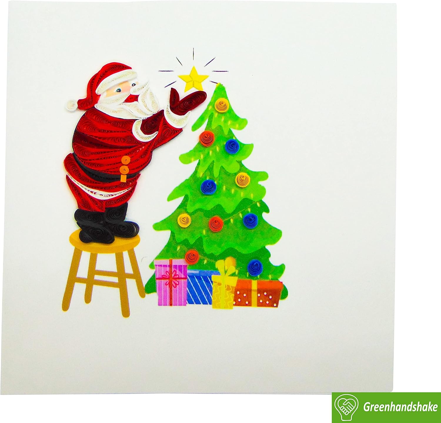 GREENHANDSHAKE Christmas Quilling Card 3D Collection - Unique Dedicated Handmade, Design Greeting Card for all occasion (Santa Claus Decorating a Christmas Tree) - Image 5