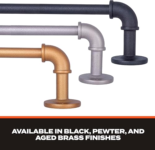 Miniatura 10 de Sun Zero SN47075 Bronn - Barra de cortina envolvente para tubería industrial, 36-66 pulgadas de longitud ajustable, acabado de latón envejecido,