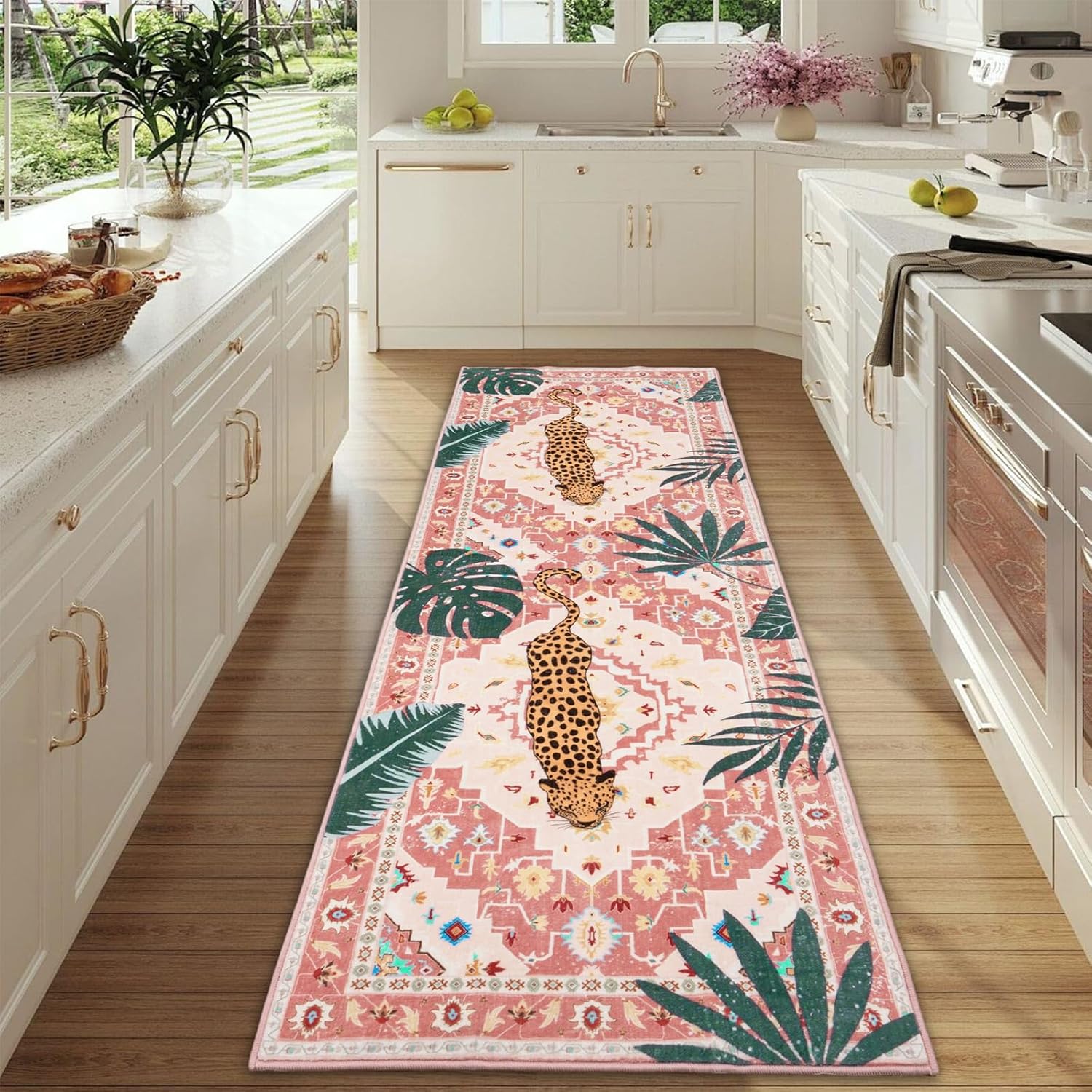 2x6 Washable Runner Rug - Faux Wool Indoor Entryway Runner Rugs Kitchen Rugs Boho Non-Slip Floor Mat for Kitchen Bathroom Hallway, Pink