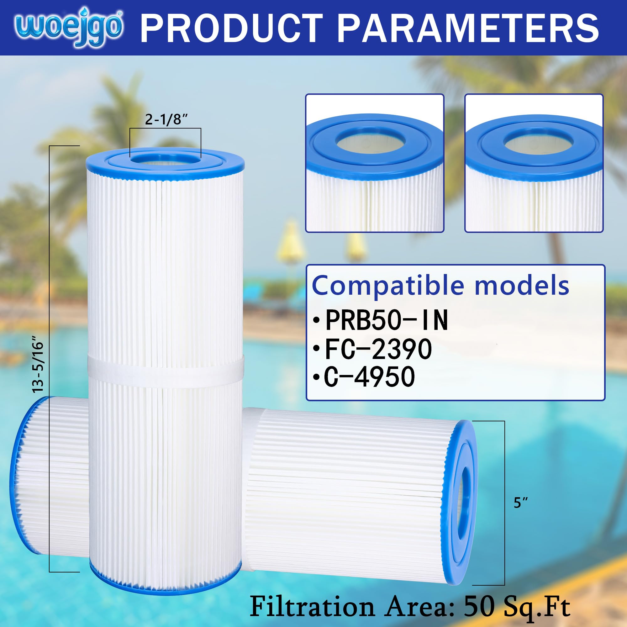 2 filtri spa compatibili con PRB50-IN | Filtro per piscina per C-4950, FC-2390, J210/J220/J235/J245/J275, 03FIL1600, 373045, filtro Drop-in da 5 x 13.