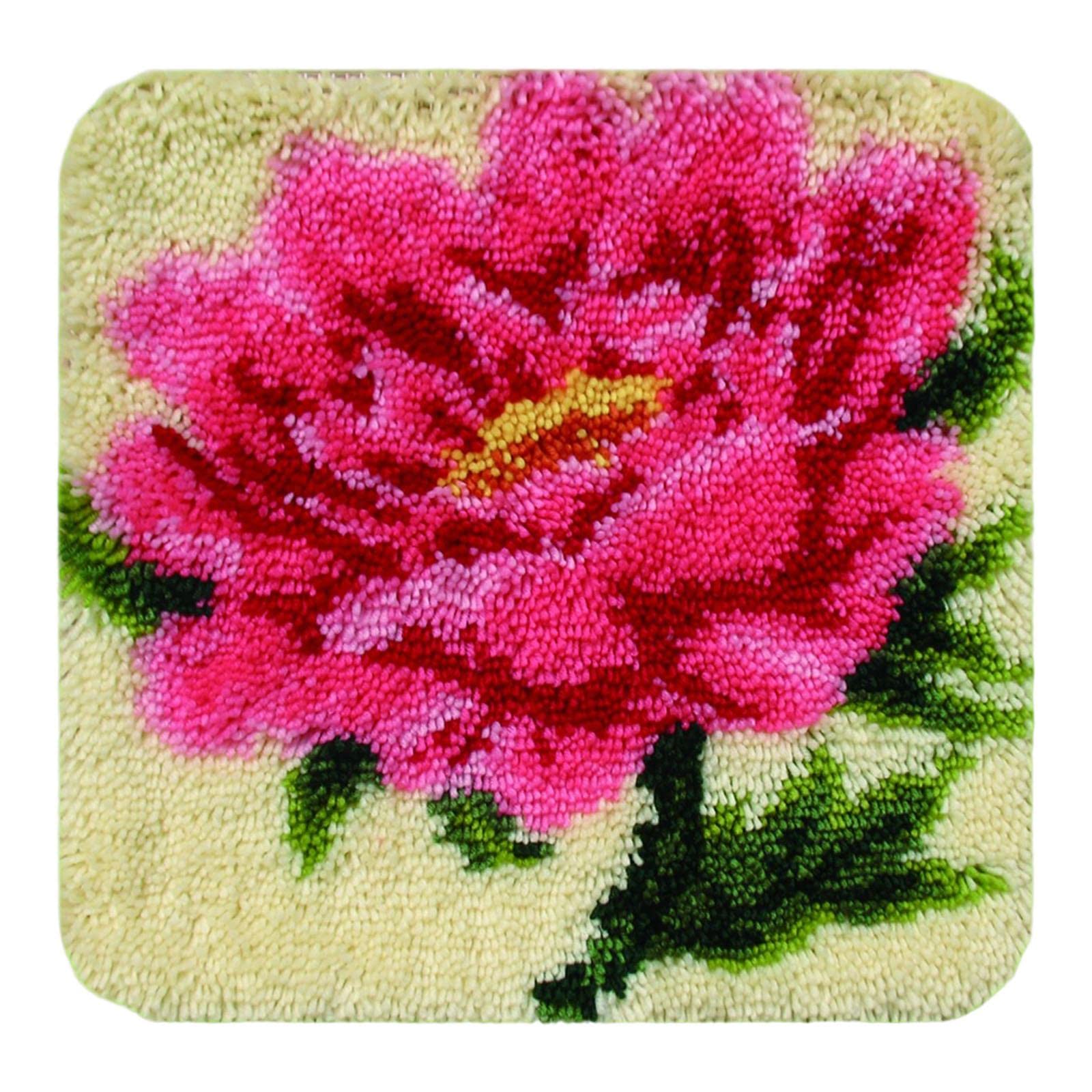 KBOLAE Latch Hook Rug Kits Handmade Square Carpet Mat for Beginners 18x18In Rosy Petal, 45x45cm