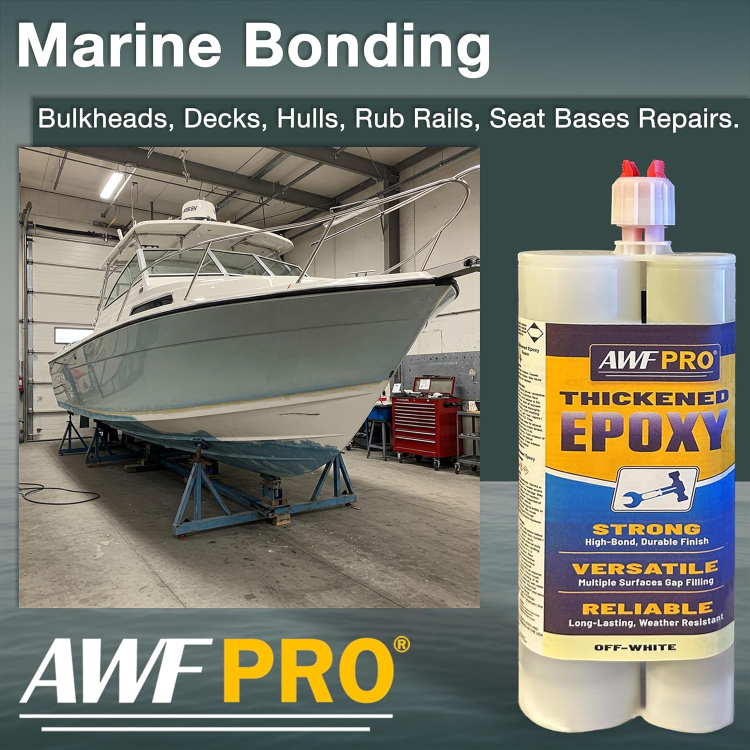 AWF PRO Epoxy Gun & Thickened Epoxy Adhesive Kit, 450mL Non-Sag Marine, Wood, Fiberglass, Concrete Repair