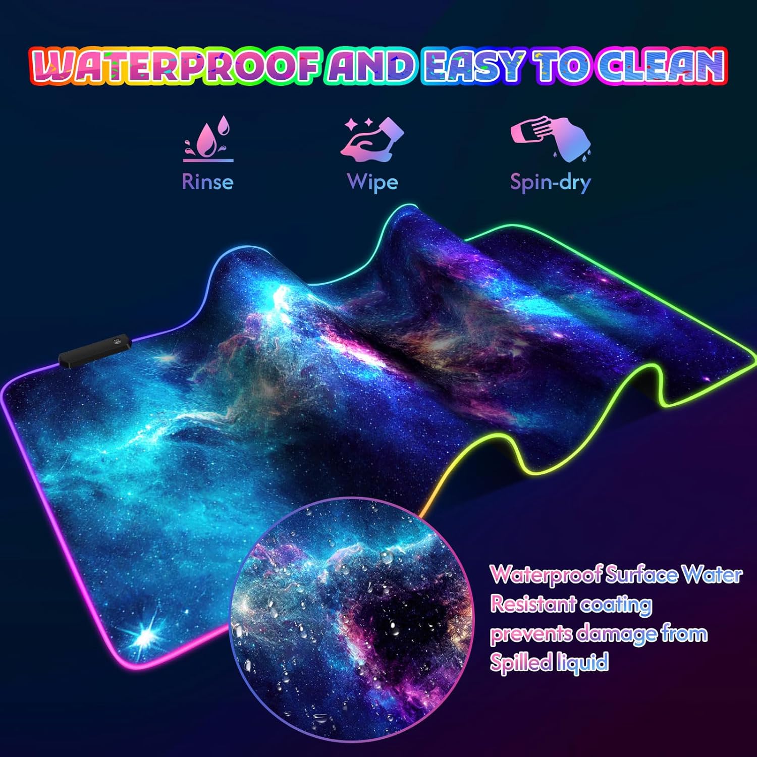 ToLuLu RGB Mouse Pad Gaming, Large LED Mouse Pad with 14 Lights Modes, 35.4 x 15.7 inches XXL Desk Mat for Keyboard and Mouse, Extended Desk Pad Mat PC Gaming Mousepad Accessories（Blue Purple Galaxy - Image 3