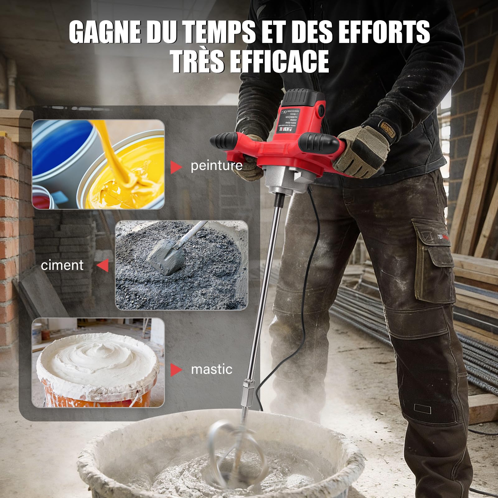 Anbull Malaxeur Mortier Colle, mélangeur pour peinture et mortier 2100W