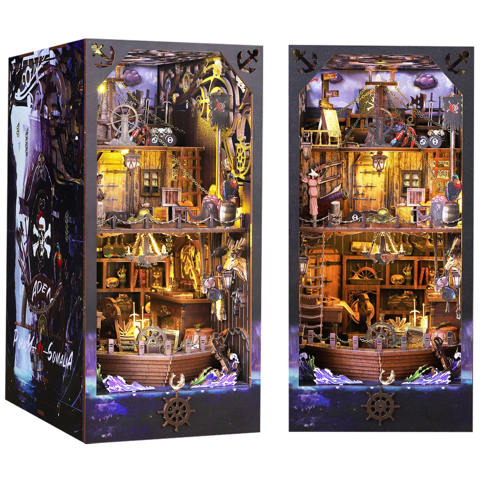 DIY Book Nook Kit Booknooks Bookshelf Insert Decor Miniature House Kits with Sensor Light 3D Puzzles Wooden Dollhouse Arts & Crafts for Adults/Teen Gifts (Aden)