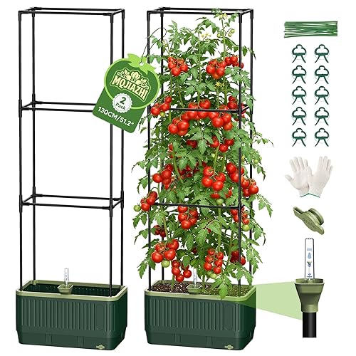 Raised Garden Bed with Tomato Cages，52"/4.3ft Tomato Planter with Trellis,Adjustable