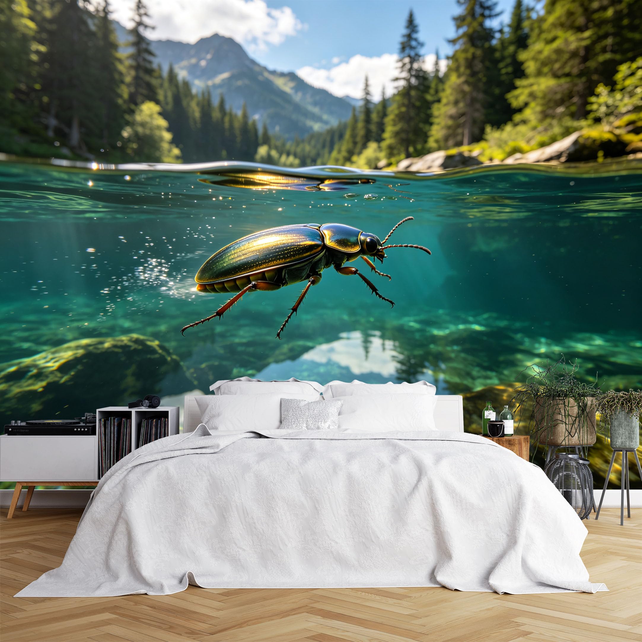 Lcythiazole Ch260615099 Custom Size Wall Murals Water Beetle Underwater Forest Stream Wall Murals Realistic Wildlife Wallpaper Wall Covering Fabric Self-Adhesive Removable Wallpaper For Basement