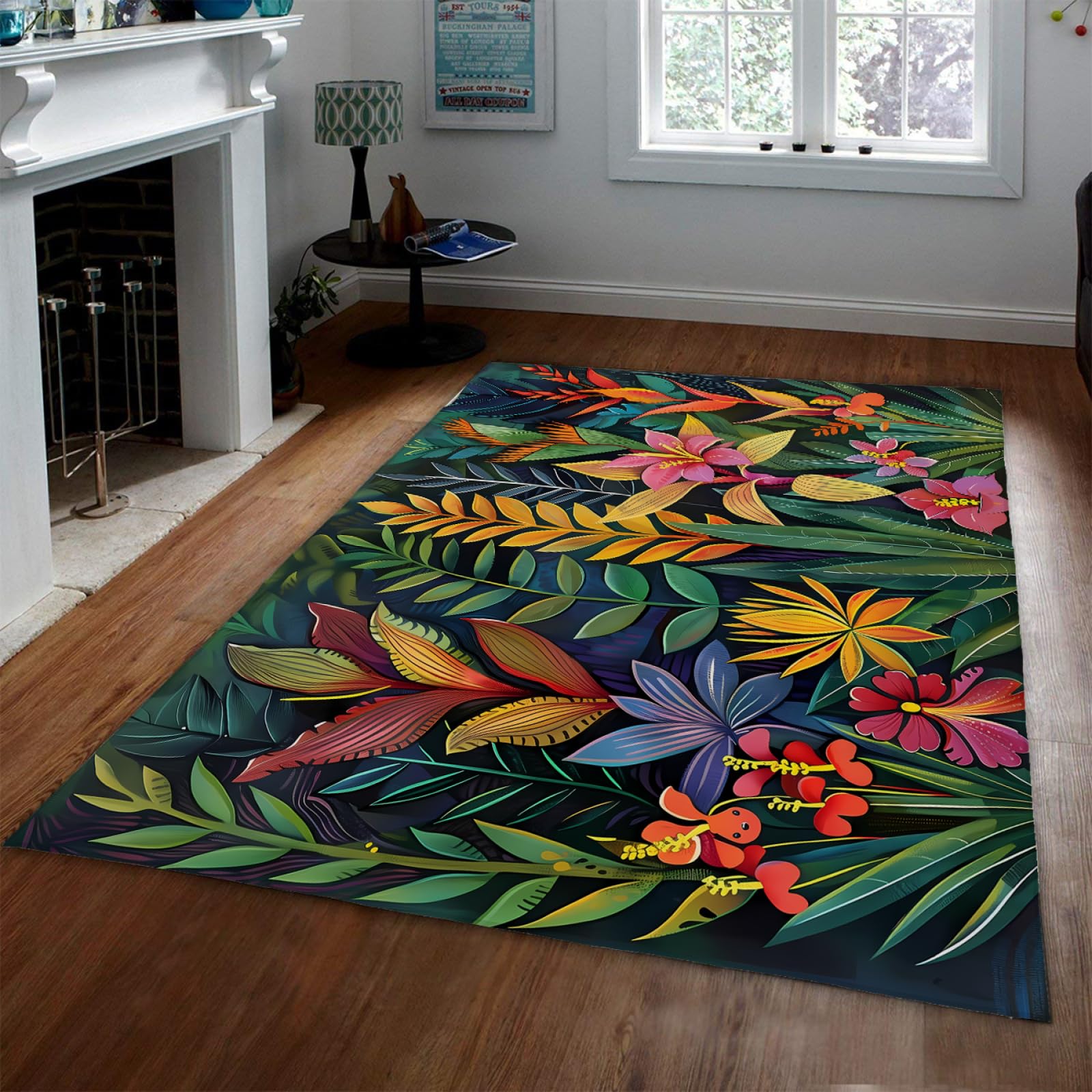 Bunte Blumen Kinderzimmerteppich 60x100cm - grüne Pflanzen Türmatte moderner stilvoller Wohnzimmer dekorativer Teppich leichte Faltbare Teppiche für das Schlafzimmer
