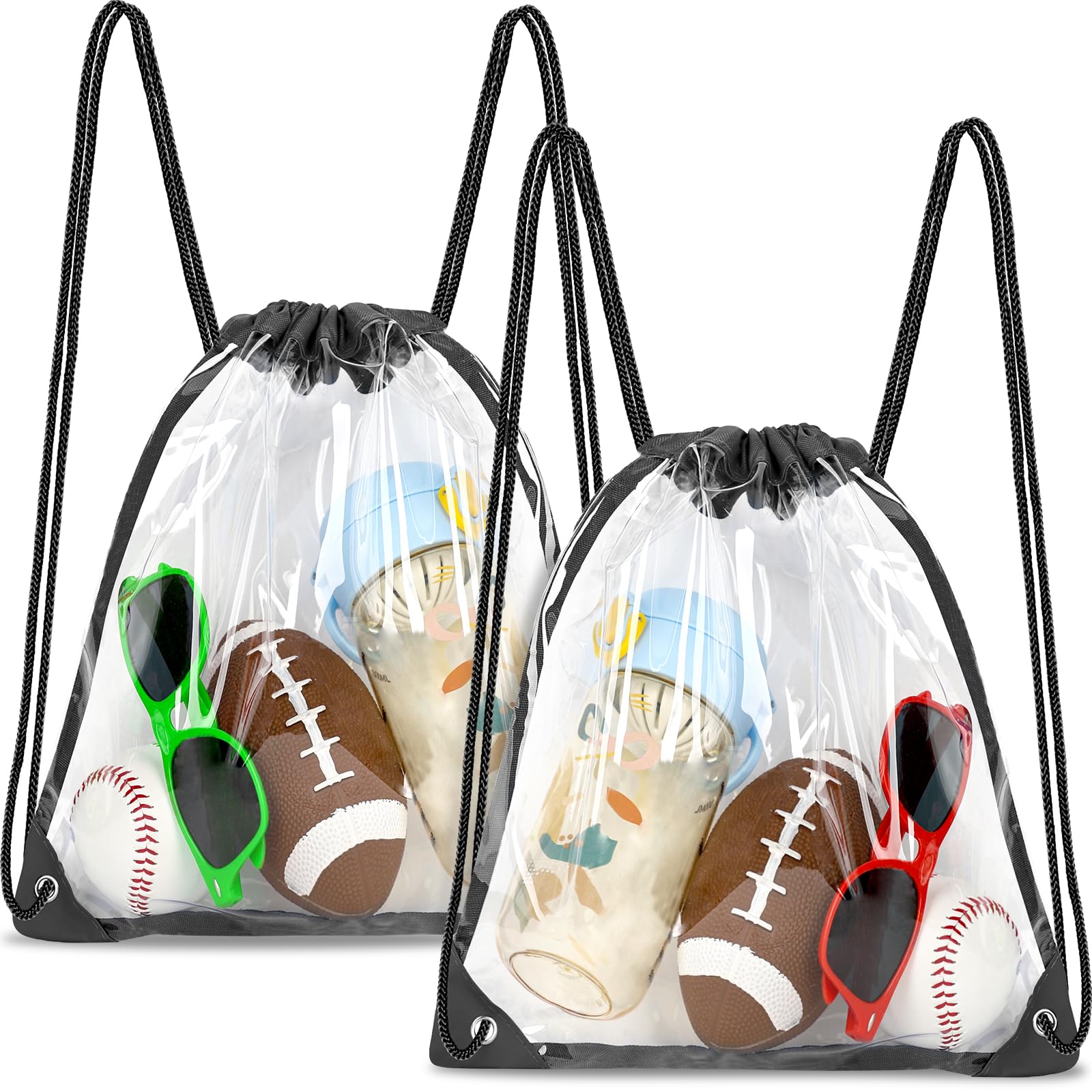 RunaFun 2Pack Clear Drawstring Backpack ,12×12 Small Clear Drawstring Bags for Stadium Events, Work, Festivals and Sporting Events, Black
