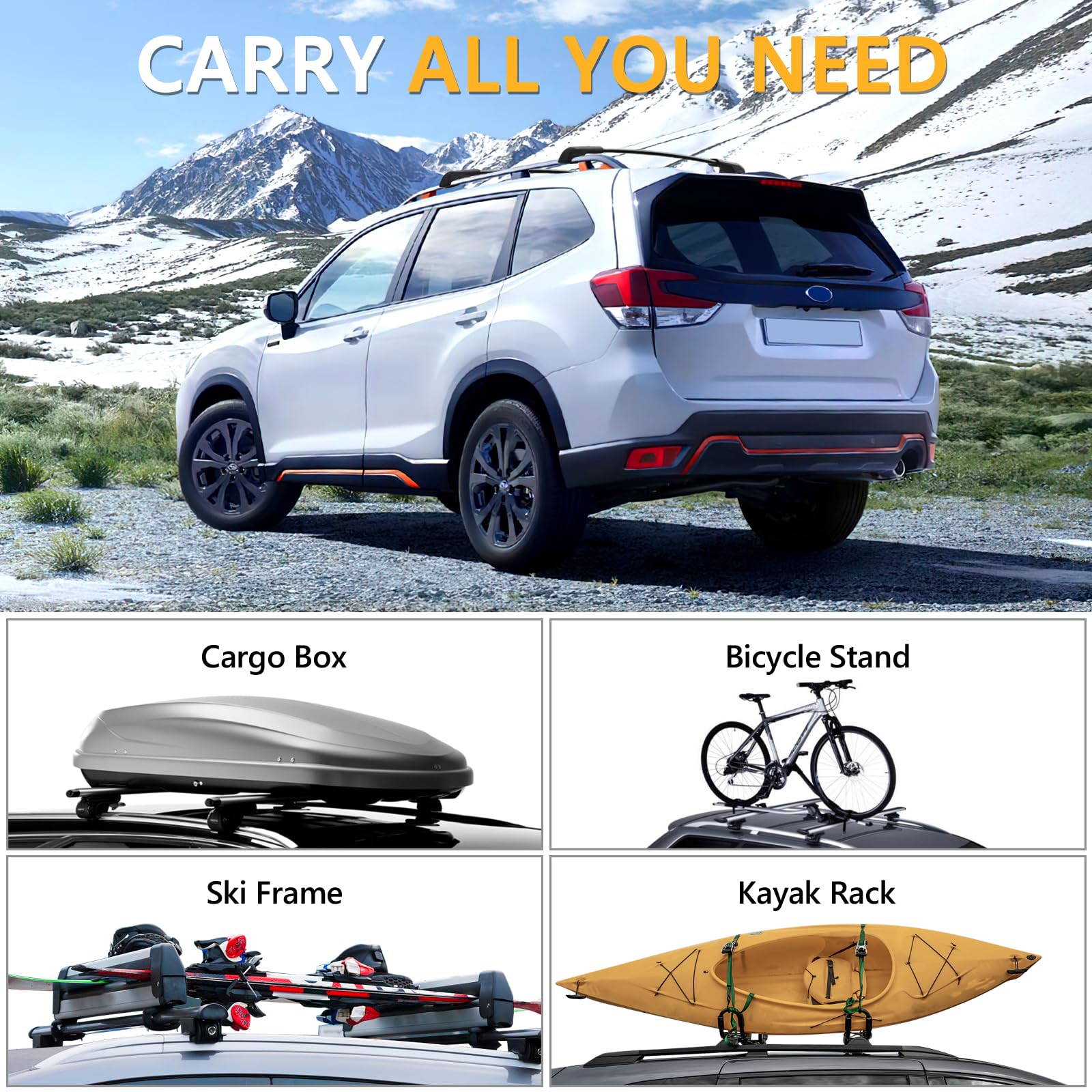 Tuyoung Roof Rack Cross Bars Compatible with Subaru Forester 2014-2025 with Raised Side Rails (Not for Wilderness), Lockable 220lbs Heavy Duty Aluminum Metal Lock Roof Rails Crossbars Luggage Racks.