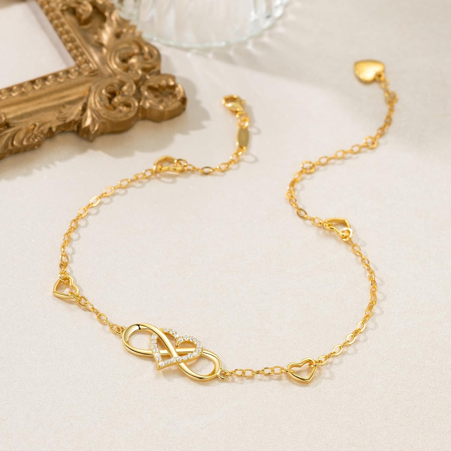 BlingGem Anklets for Women 925 Sterling Silver Infinity Hear Ankle Bracelet Cubic Zirconia Rose Gold Summer Beach Stylish Foot Chain Summer Vacation Jewelry Gift for Mom Women - Image 2