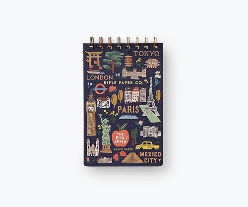 RIFLE PAPER CO. Bon Voyage - Cuaderno pequeño con espiral, 150 páginas, papel sin madera sin revestimiento de 400 GSM, cubierta a todo color con