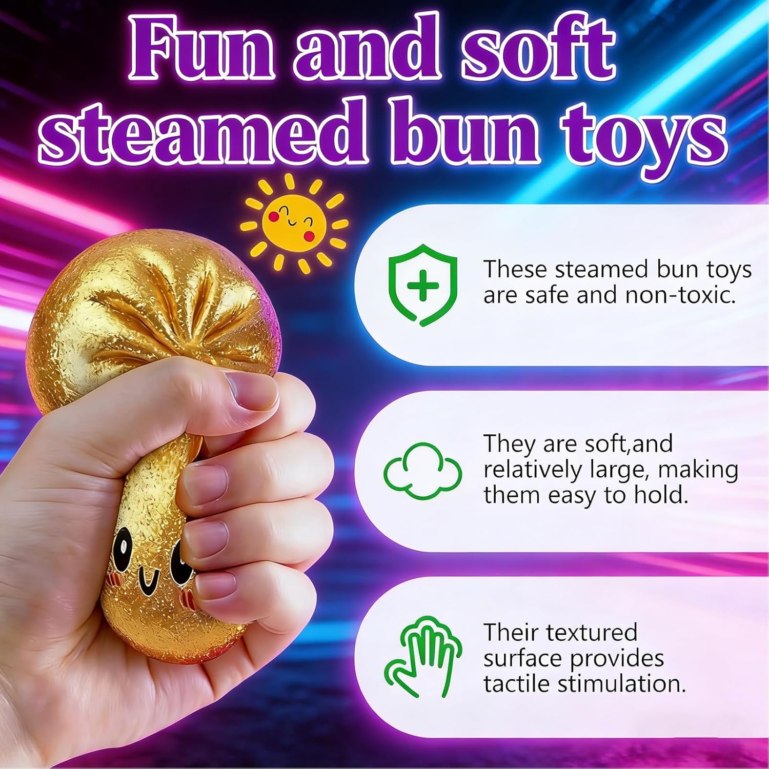 Glitter Dumpling Squishy, Glitter Dumpling Squishy Box Gold, Colorful Sensory Toys Stress Relief Squishies, Glitter Squishy Dumplings Sensory Squeeze Toy for Stress Relief