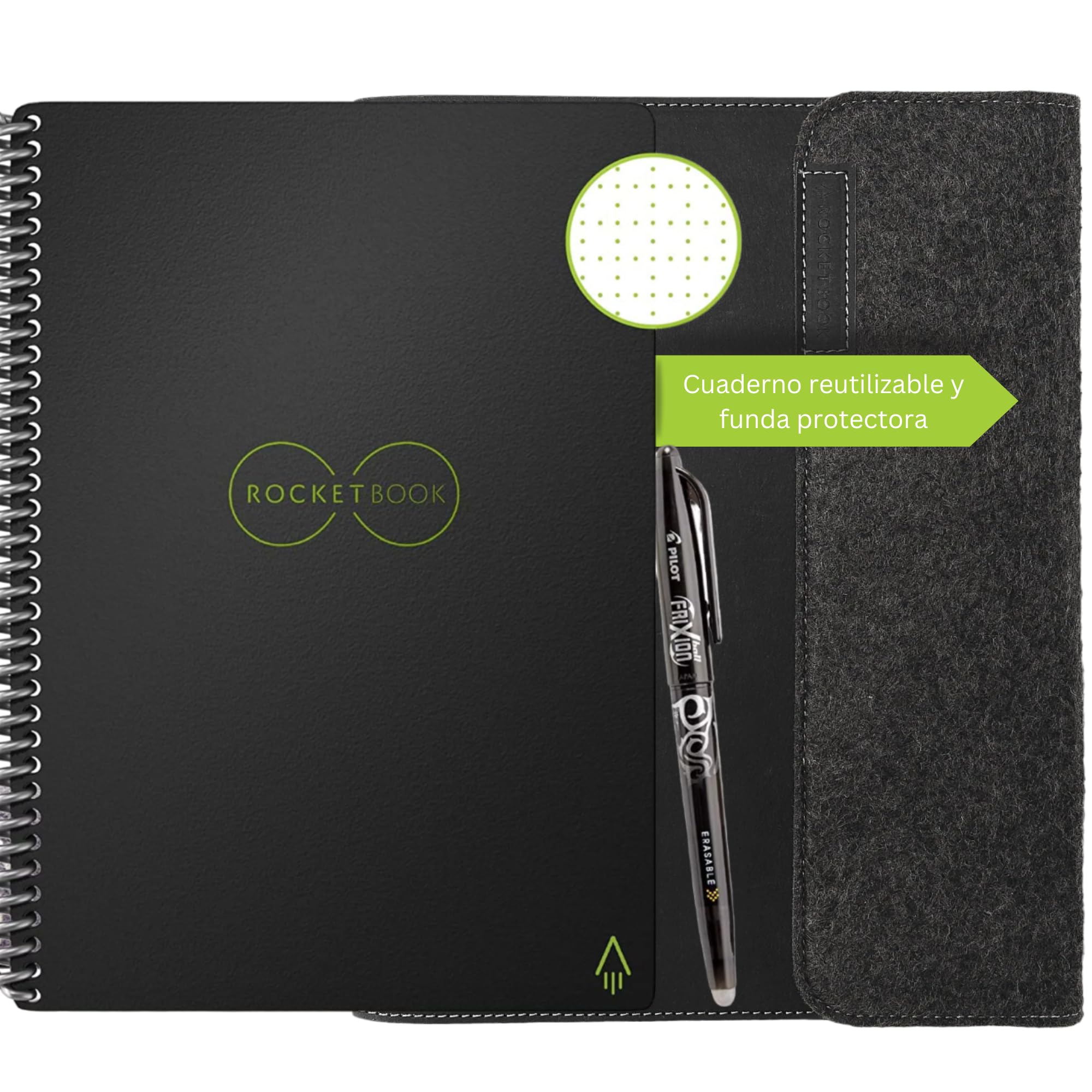 Rocketbook Core Cuaderno Digital Reutilizable Ejecutivo A4 con Funda Protectora Bundle, Bloc de Notas Electrónico con Cuadrícula de Puntos - Reescribible con Pilot Frixion incluido