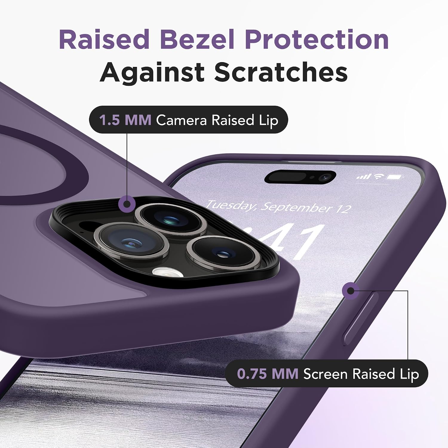 GONEZ Magnetic for iPhone 15 Pro Max Case,Compatible with MagSafe,[Military-Grade Drop Protection][Anti-Fingerprint] Slim Translucent Matte Back Shockproof Phone Protective Case(Dark Purple) image 5