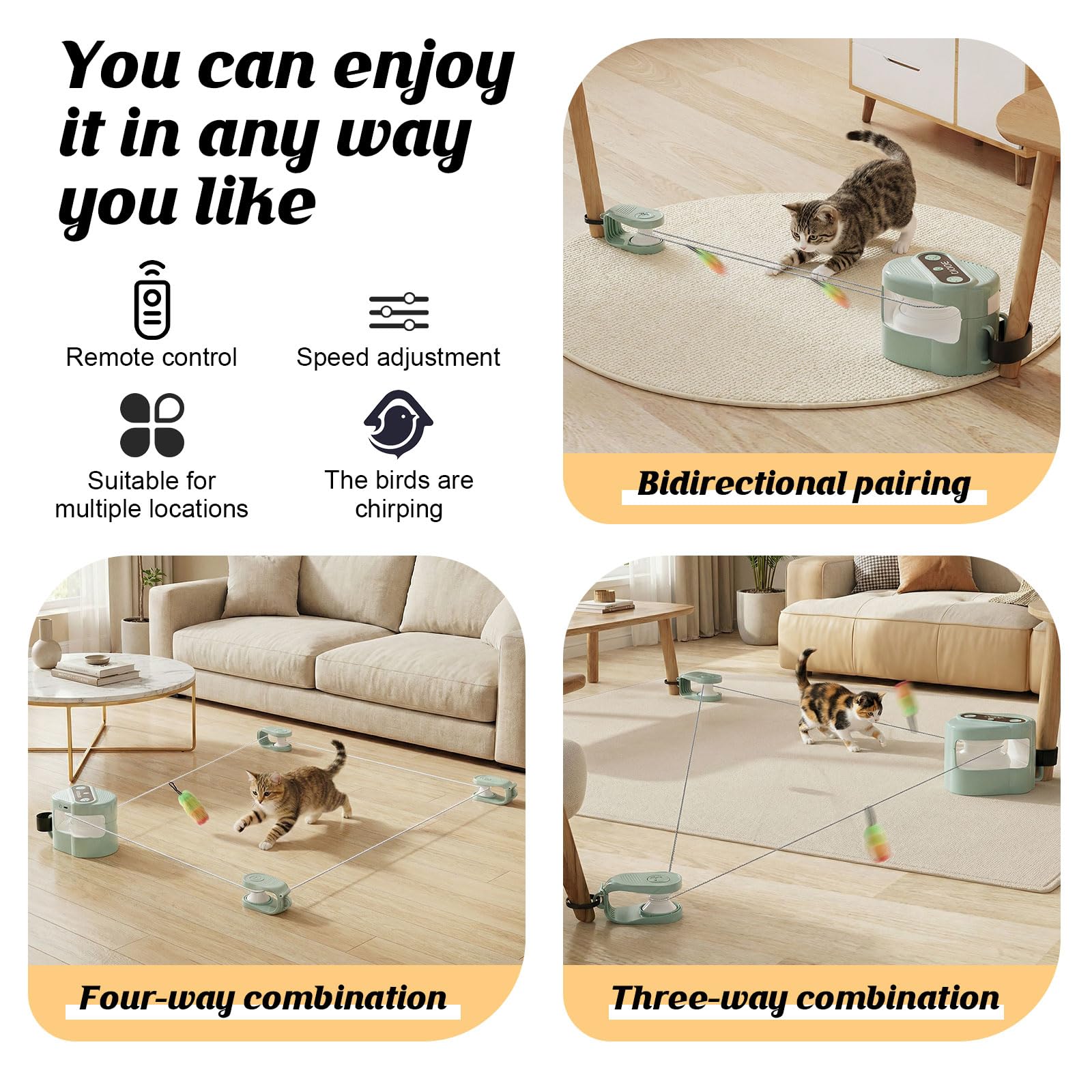jianyana Interaktives Katzenspielzeug mit Fernbedienung, 4 einstellbare Geschwindigkeiten, automatische und manuelle Modi, langer Akku, wiederaufladbares Katzenlaufband, Indoor-Katzen – Langeweile