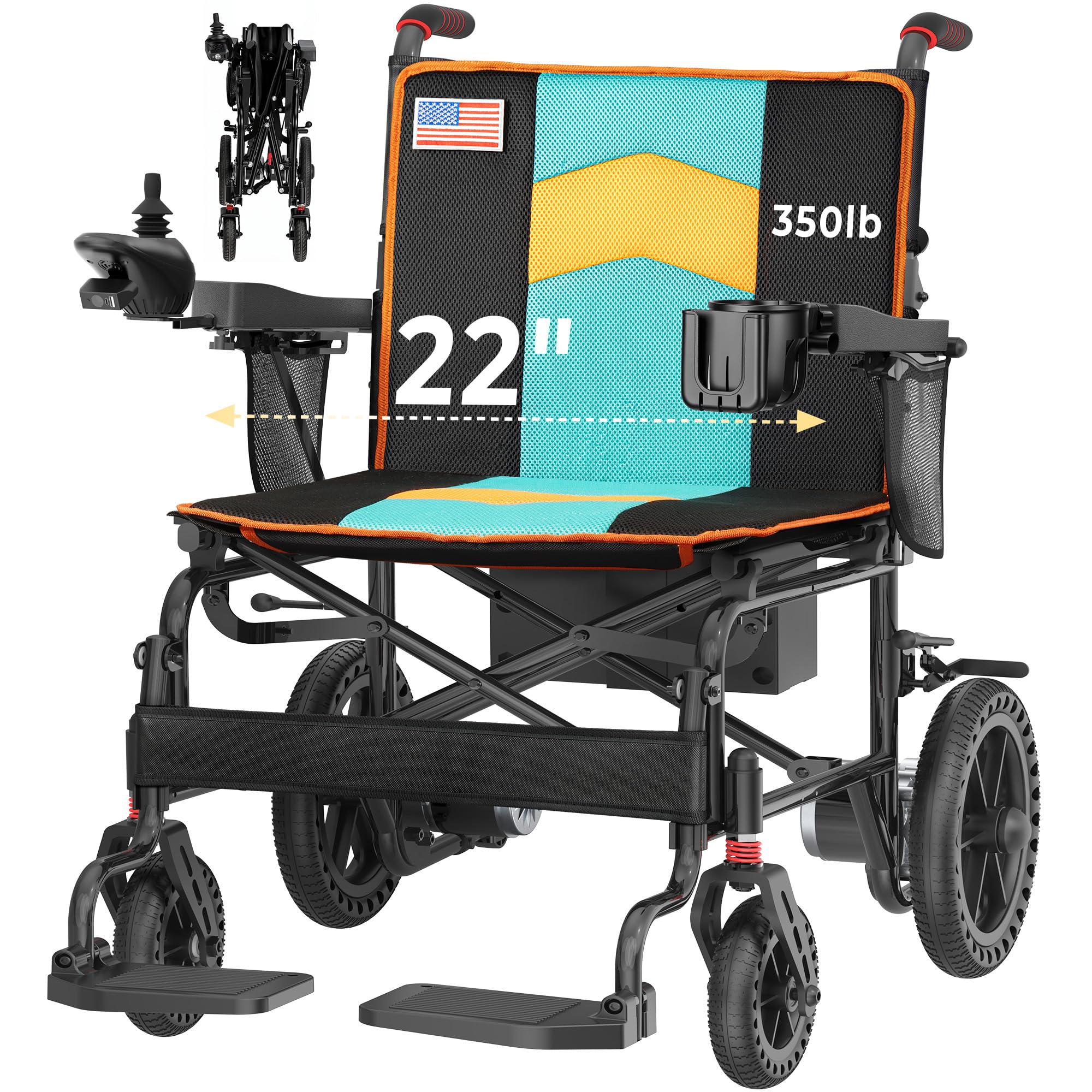 22” Wide Seat Electric Wheelchairs for Adults, 350 LB Capacity (Orange)