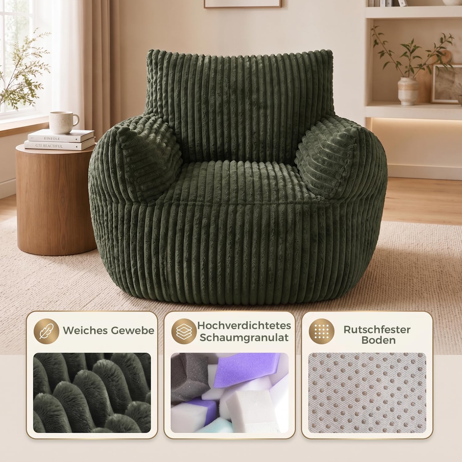 JULY'S SONG Schlafsofas Relaxsessel mit Rückenlehne und Fußstütze,Salbeigrün