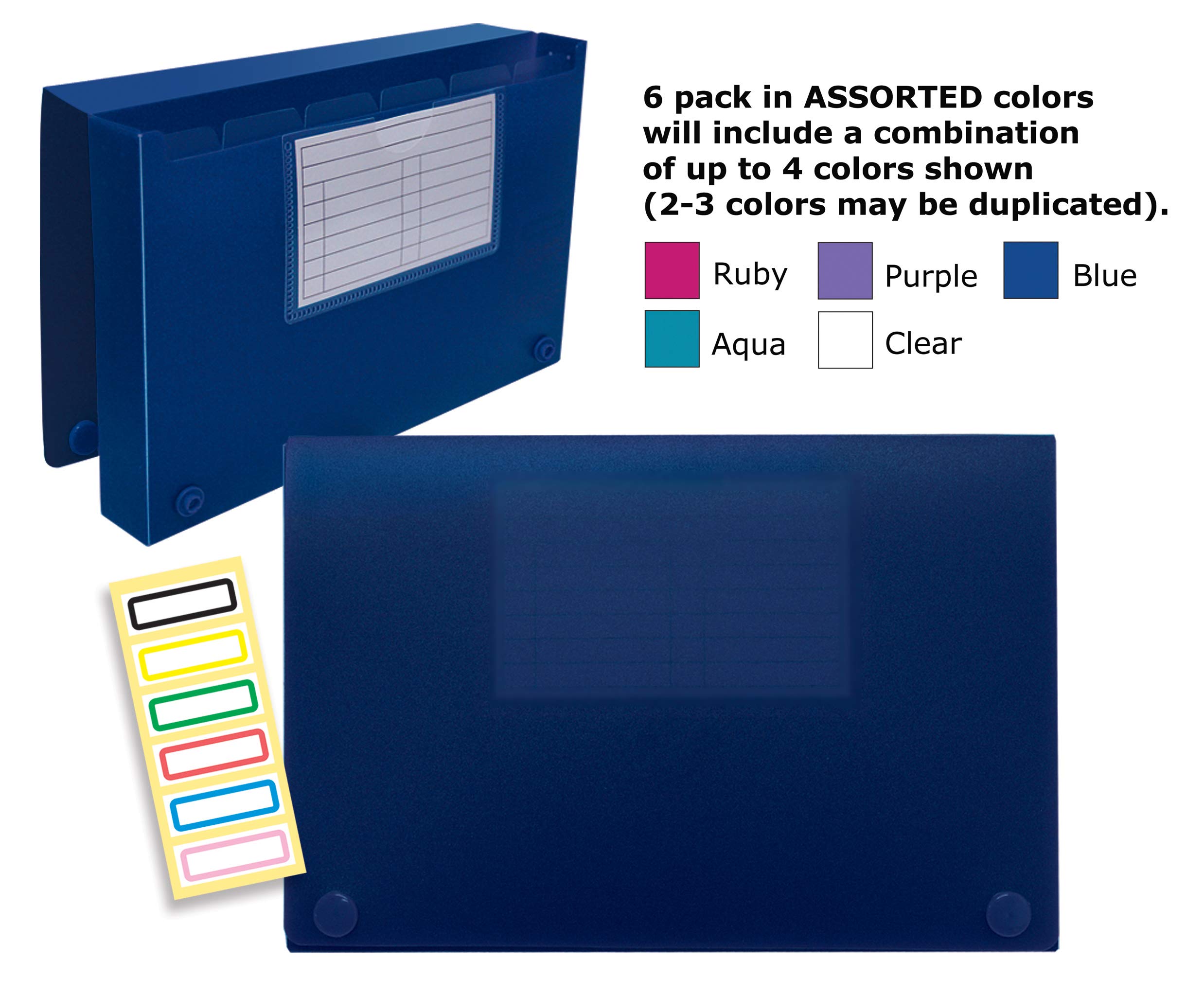 Better Office Products - Juego de 6 cajas de plástico semirrígidas para tarjetas de identificación de 12,7 x 20,3 cm, con separadores de índice transparentes, varios colores variarán