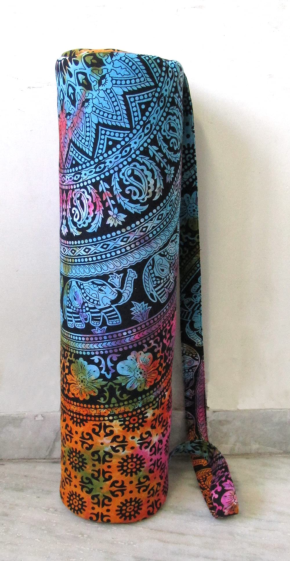 CRAFT KALA Indian Mandala Handmade Cotton Hand Full-Zip Exercise Yoga Mat Carry Bag Gym Beach Pilates Carrier Bags Hippie Mandala Indian Cotton Bag (Half Multi Elephant)-image-42