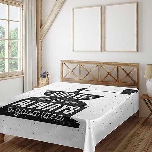 Miniatura 2 de Ambesonne Saying - Sábana encimera, silueta de cafetera con silueta de cafetera con texto en inglés "Always an Idea", tipografía grungy, suave y