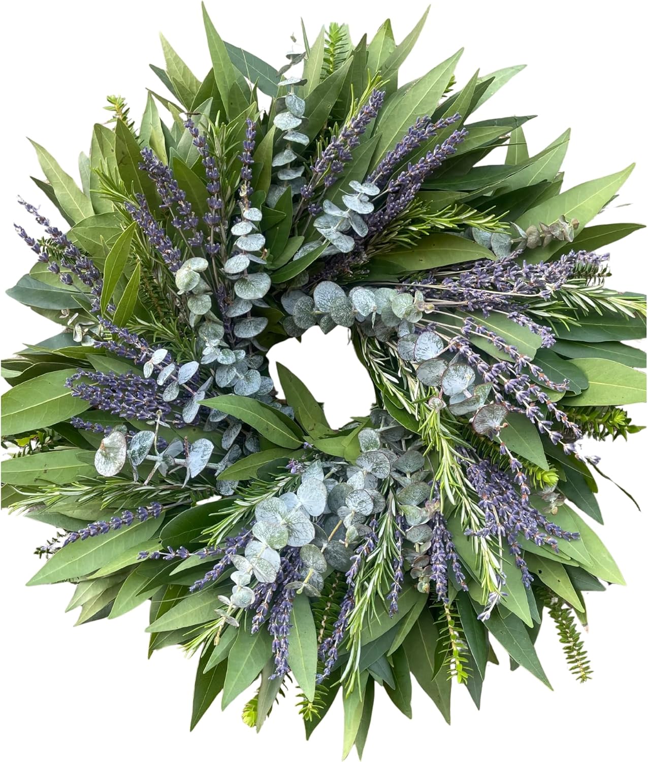 Fresh Aromatic Bay Leaf Rosemary Dried Lavender Eucalyptus Wreath — Front Door| Aroma | Home Decor | Handcrafted | Gift | Spring| Valentines (12" Outer Diameter)