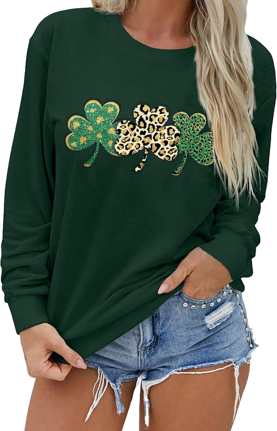 MEESHEEP St. Patrick's Day Sweatshirt for Women Clover Graphic T-Shirts Patty's Day Long Sleeve Tee Tops - Image 2