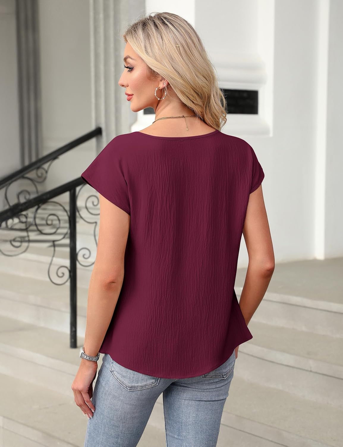 Blooming Jelly Womens Dressy Business Casual Tops Work Trendy Short Sleeve Shirts Summer Cute Pleated Blouses - Image 2