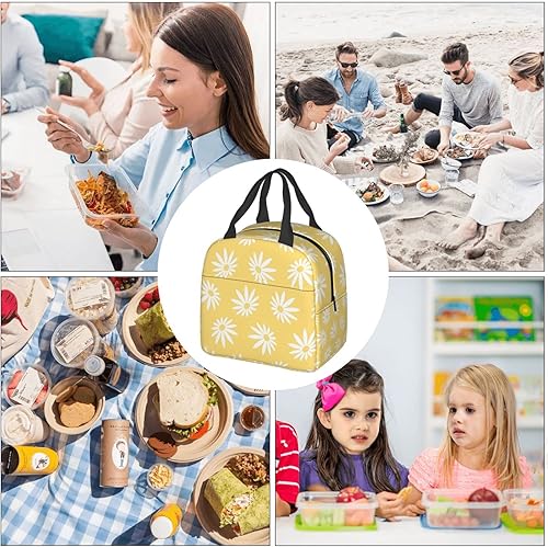 Miniatura 8 de Bolsa de almuerzo blanca con margaritas amarillas, aislada, para adolescentes, escuela, reutilizable, contenedor portátil para niños, niñas, viajes,