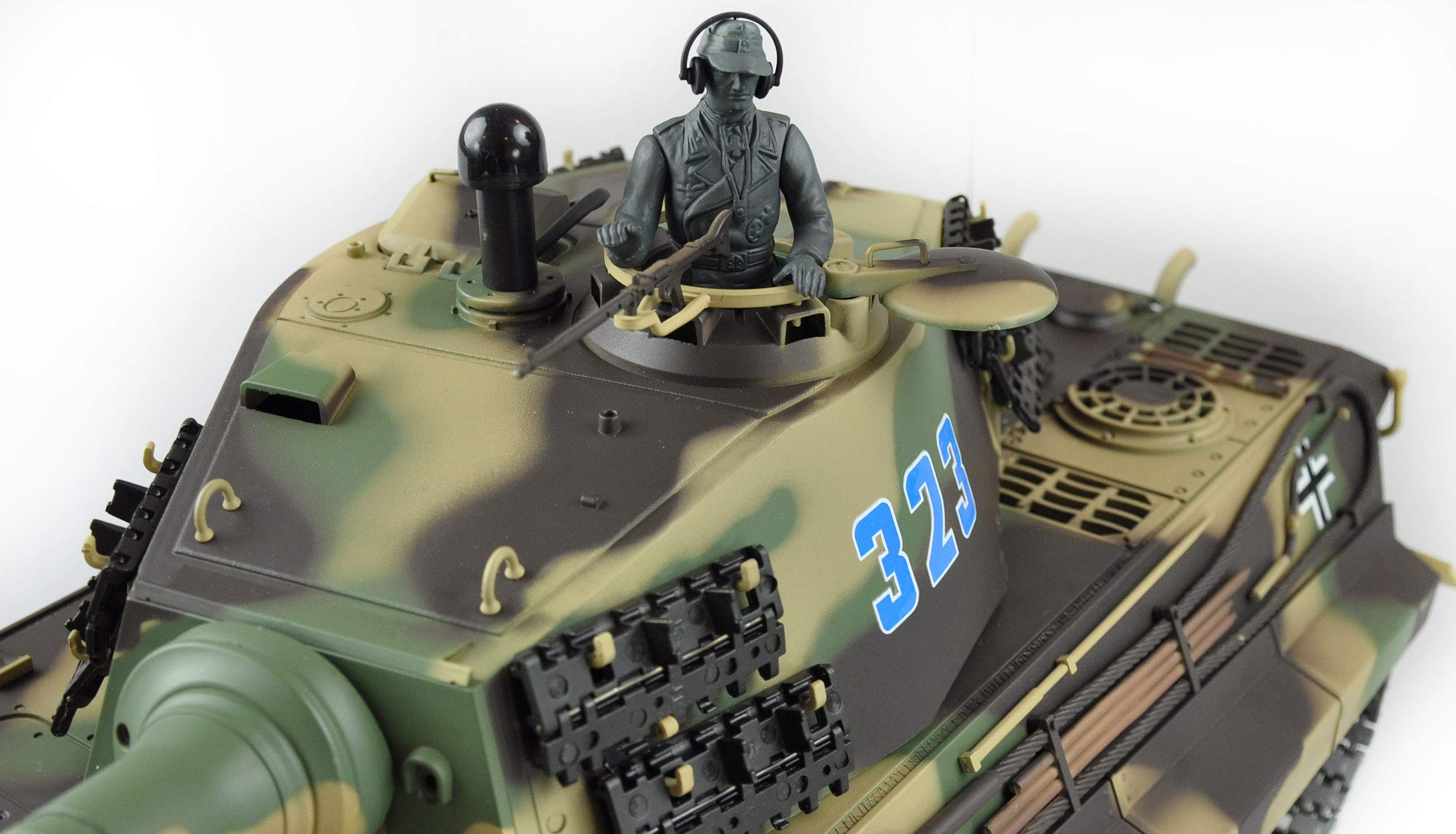 Tanque RC Amewi Königstiger Henschelturm 1:16 Professional con transmisión de metal, cadenas de metal, propulsores y conductores, ruedas MetaIl, versión IR/BB TK 7.0