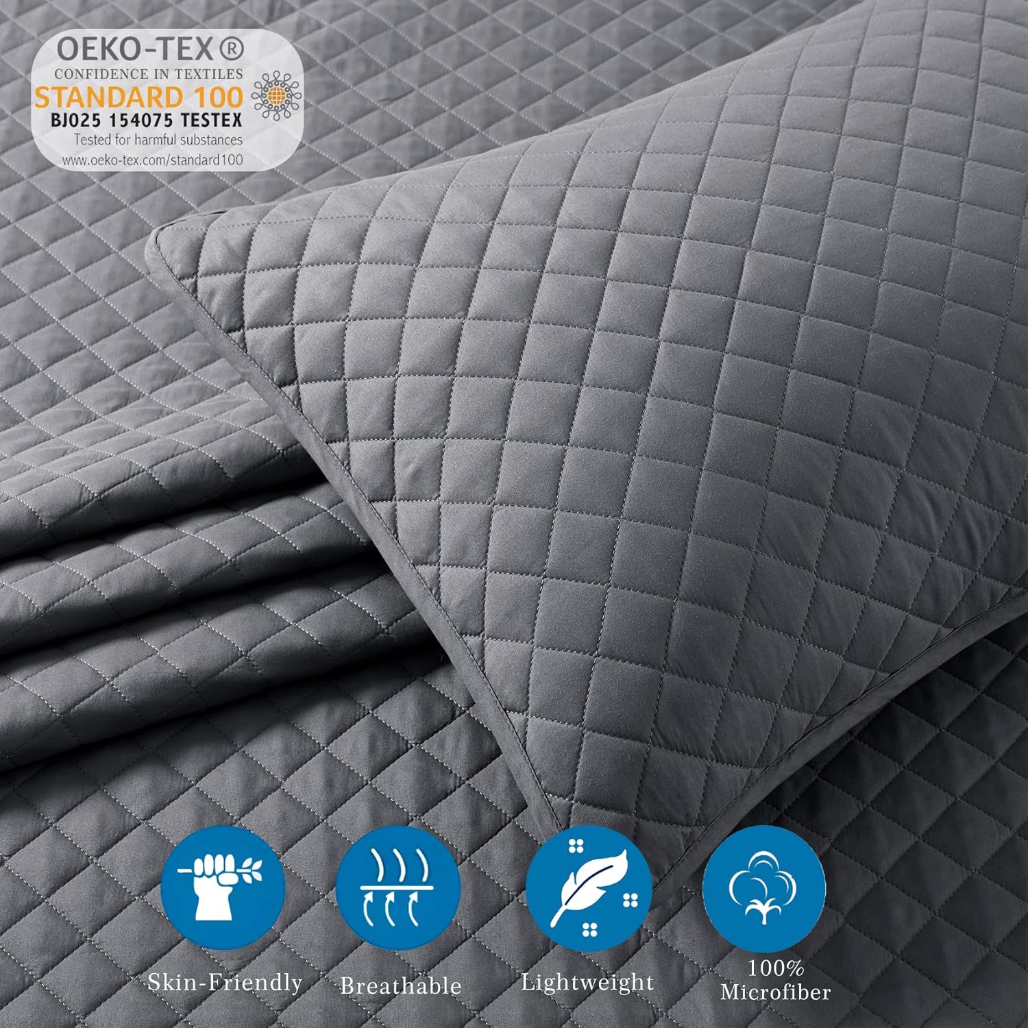 COMFLIVE Reversible King Quilt Set, Geometric Pattern King Size Bedding Set with Pillow Shams, Ultra Soft Lightweight Quilt Bedspreads & Coverlets for All Season - 3 Piece (Charcoal/Grey)