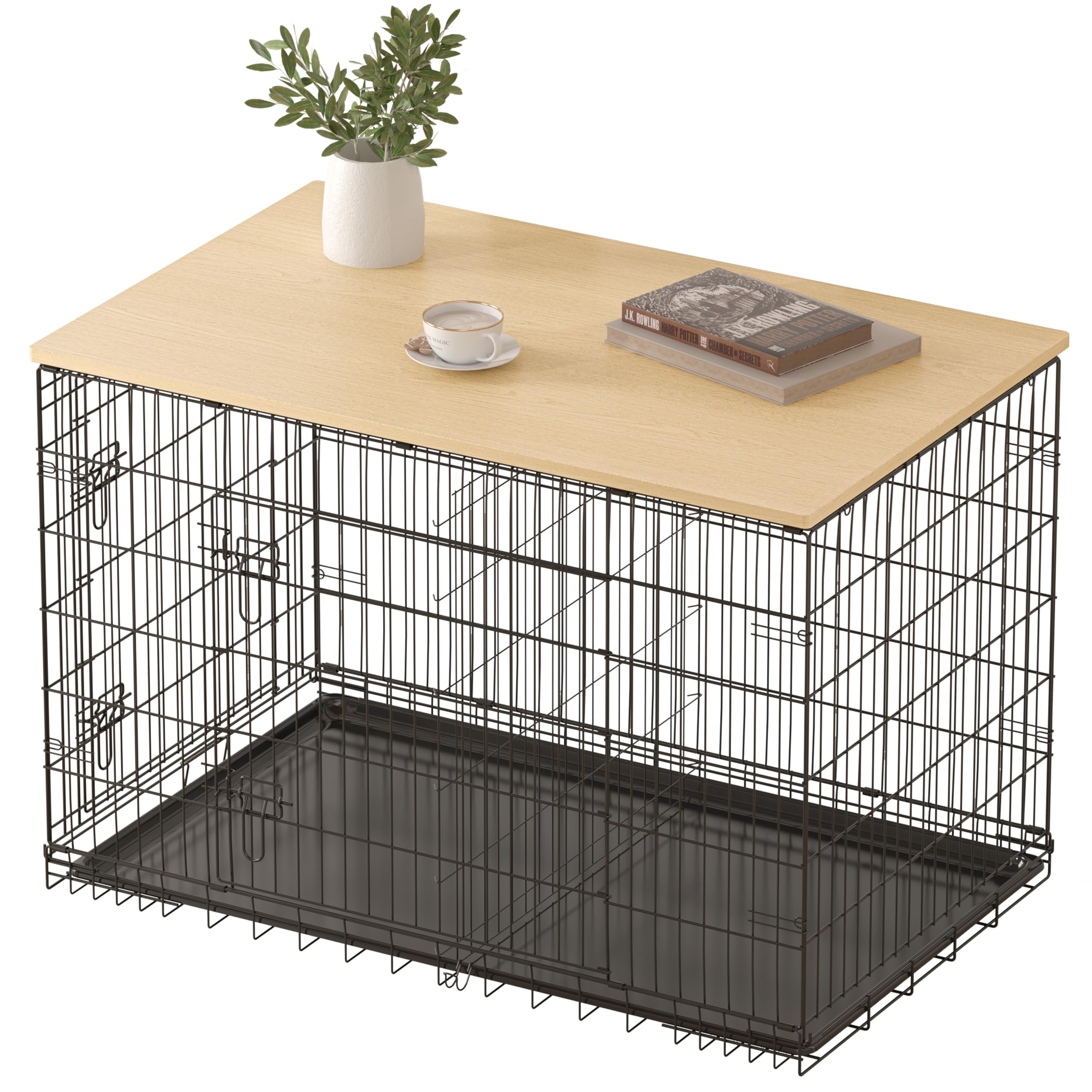 Piskyet Dog Crate Topper Wood Countertop for 48 42 36 30 24 inch Dog Cage, Dog Crate Cover,Dog Kennel Topper(Crate Not Include) (Original Wooden Color