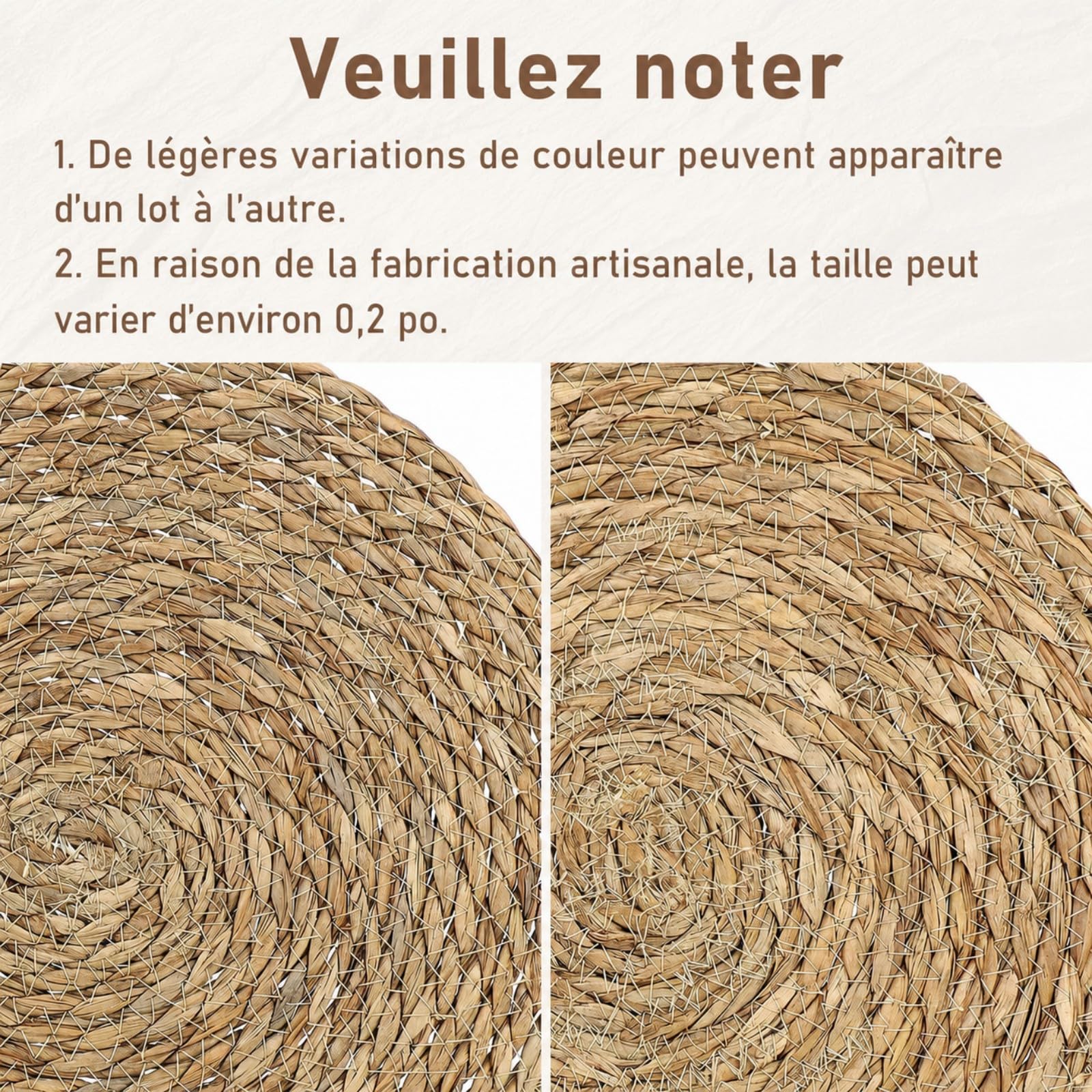 Lot de 10 Napperons Ronds Tissés en Jacinthe d'eau, 33cm - Set de Table Naturel Résistant à la Chaleur, Style Rattan pour Cuisine, Mariage, Fêtes et Décoration de Table