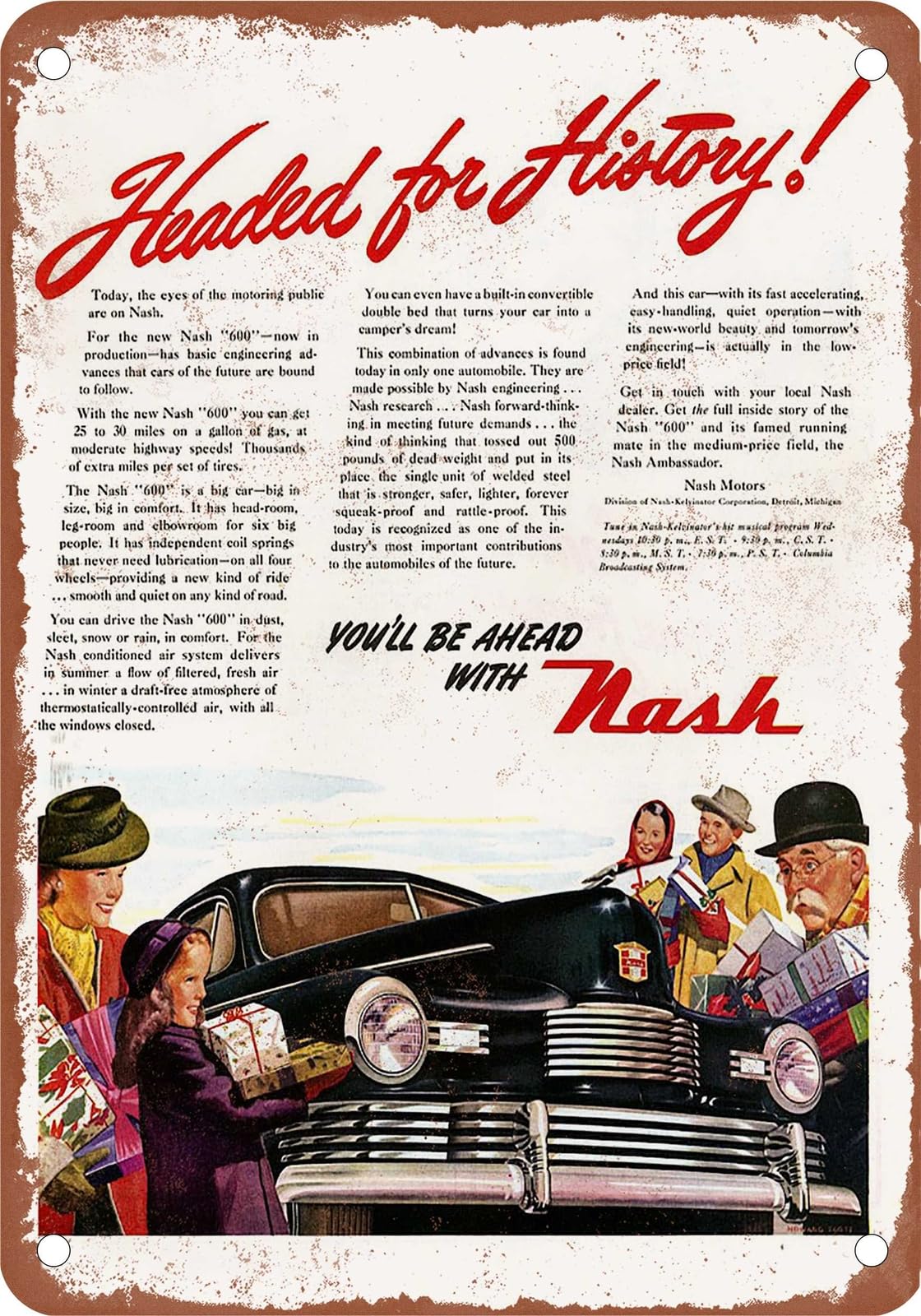 METAL SIGN - 1946 Nash Vintage Ad 15 - Old Retro Rusty Look home decor